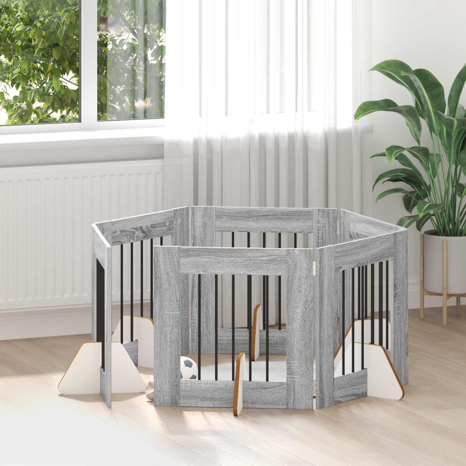 Πύλη Σκύλου με Στηρίγματα 6 pcs Γκρι Sonoma 60 x 60 cm - Pakobazaar