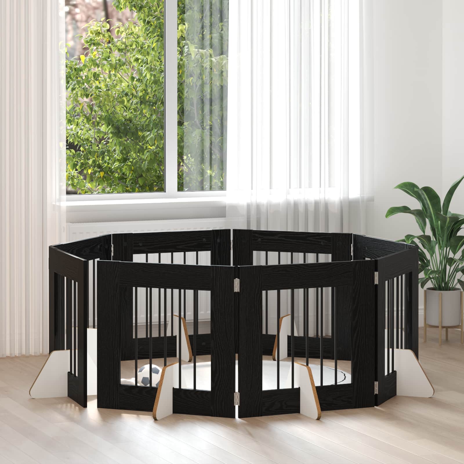 Πύλη Σκύλου με Στηρίγματα 8 pcs Μαύρη Δρυς 60 x 60 cm - Pakobazaar