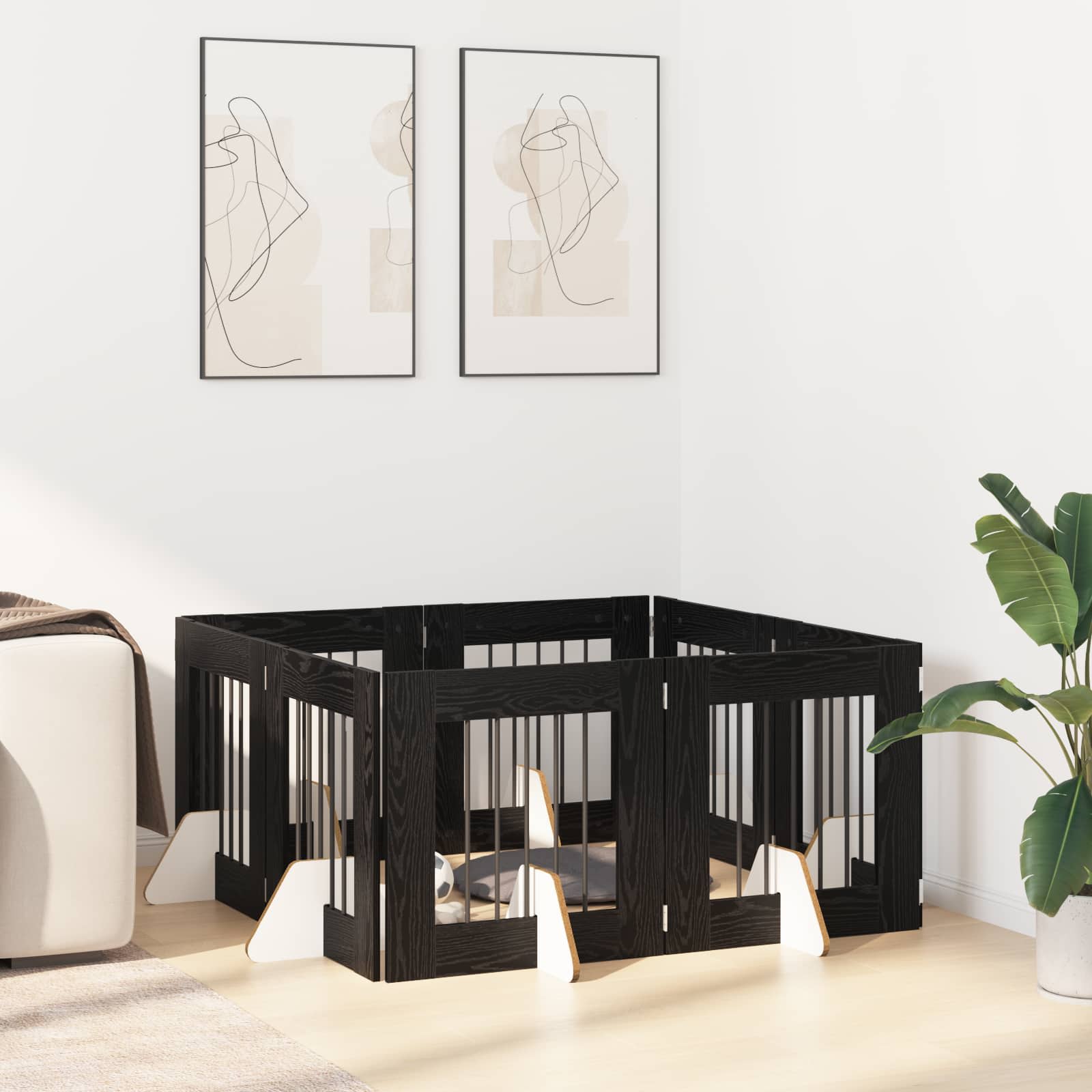 Πύλη Σκύλου με Στηρίγματα 8 pcs Μαύρη Δρυς 60 x 60 cm - Pakobazaar