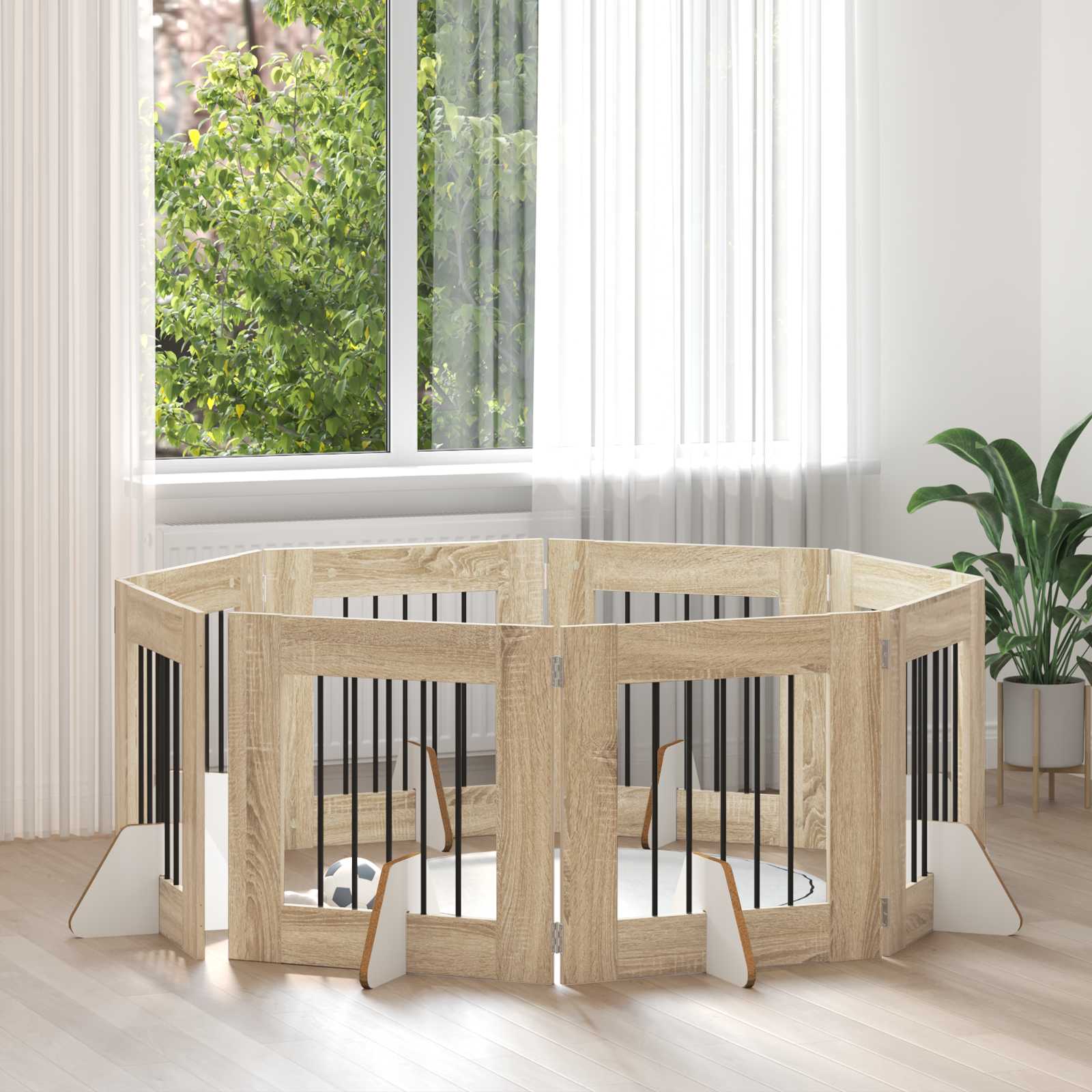 Πύλη Σκύλου με Στηρίγματα 8 pcs Sonoma Δρυς 60 x 60 cm - Pakobazaar