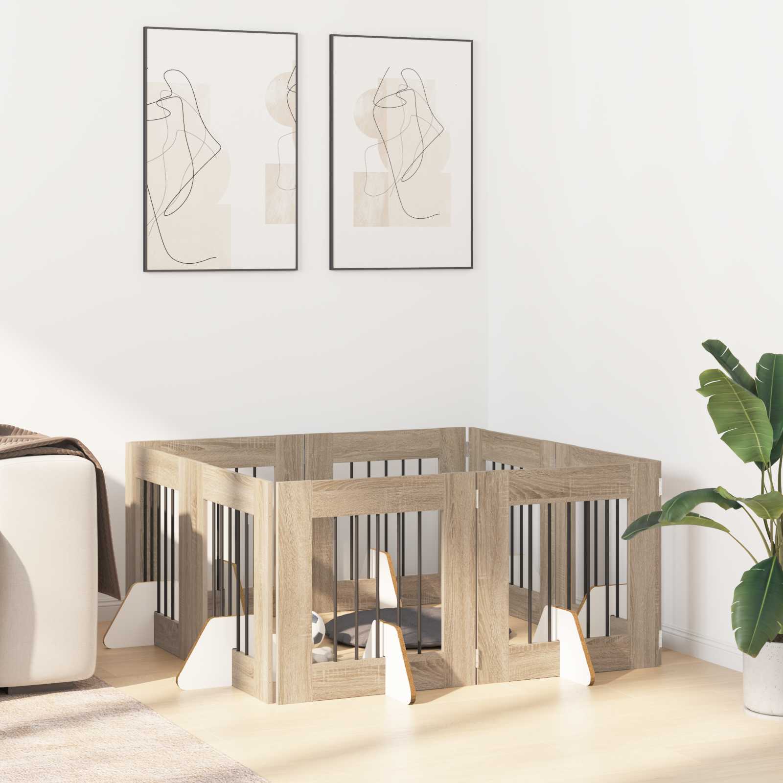 Πύλη Σκύλου με Στηρίγματα 8 pcs Sonoma Δρυς 60 x 60 cm - Pakobazaar