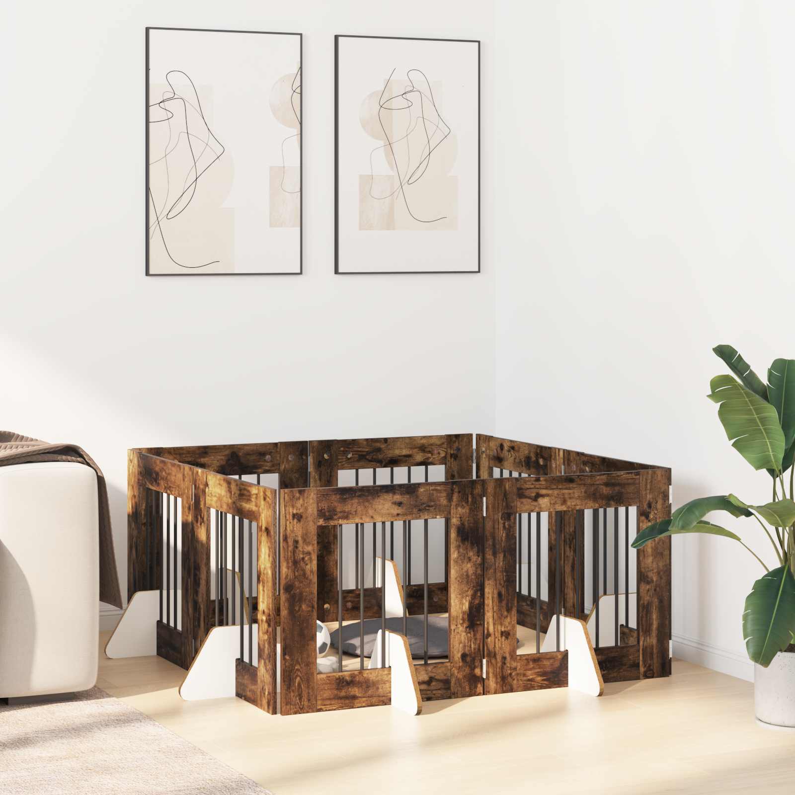 Πύλη Σκύλου με Στηρίγματα 8 pcs Καπνισμένο Ξύλο Δρυός - Pakobazaar