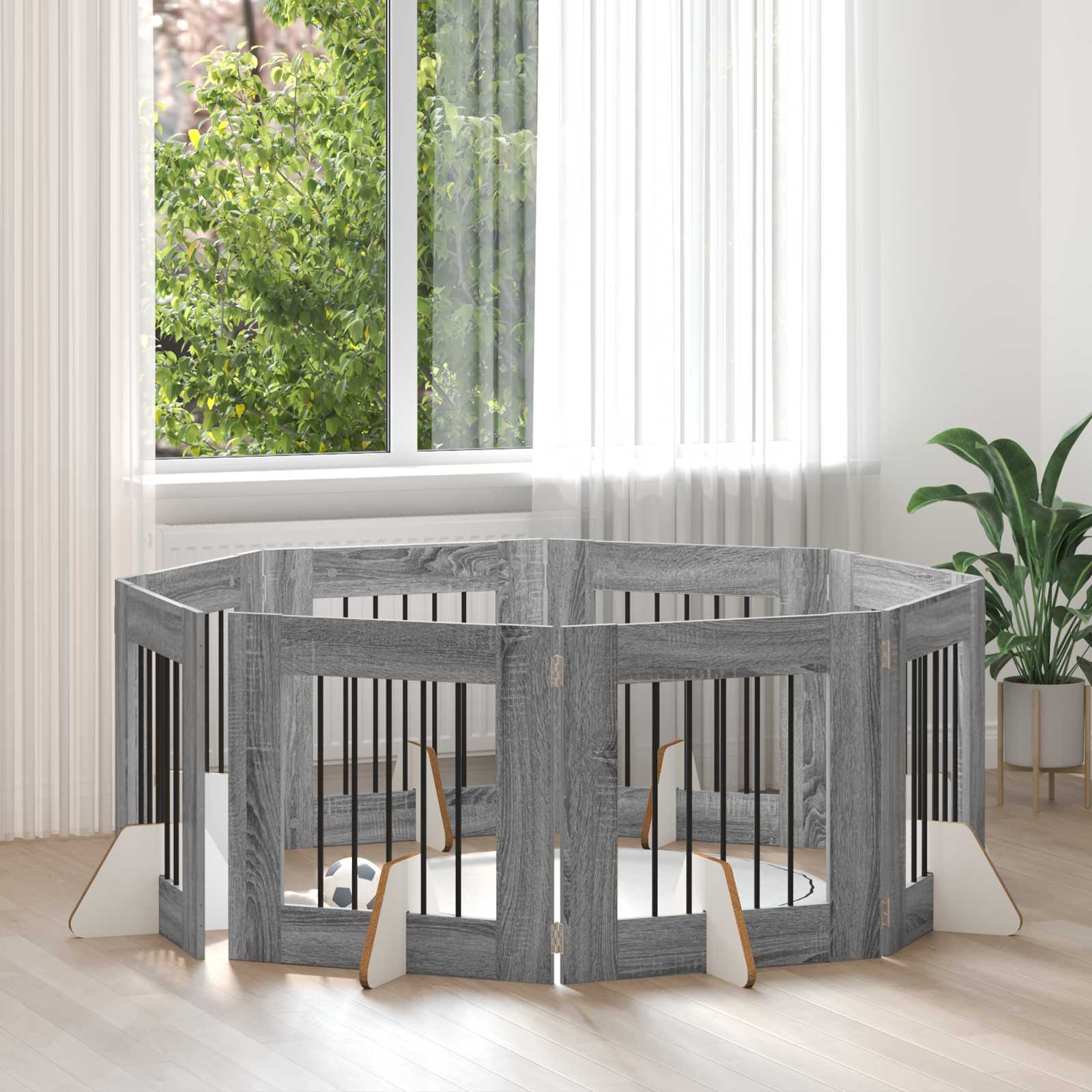Πύλη Σκύλου με Στηρίγματα 8 pcs Γκρι Sonoma 60 x 60 cm - Pakobazaar