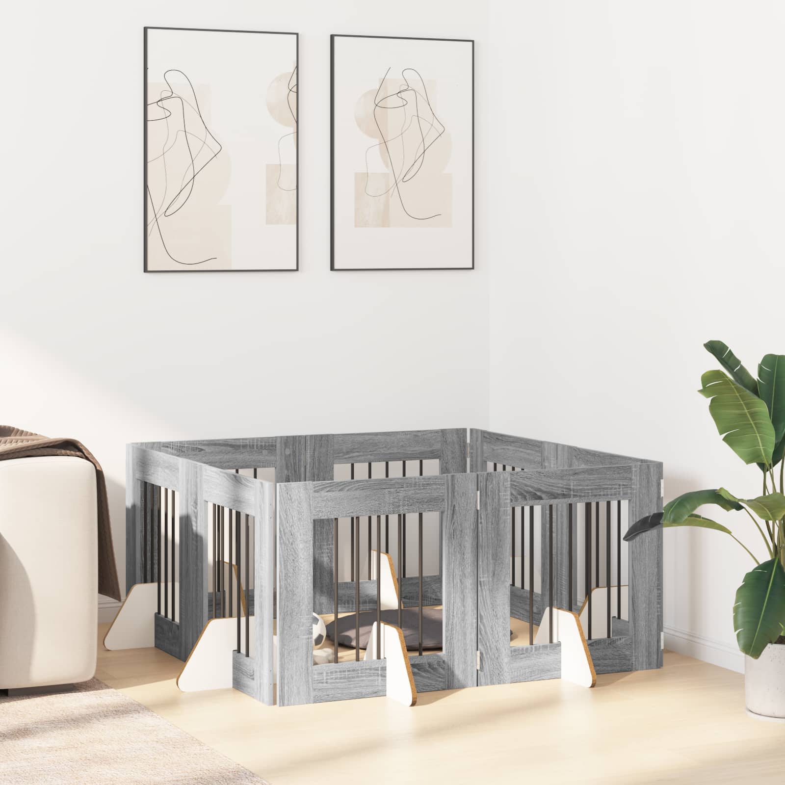 Πύλη Σκύλου με Στηρίγματα 8 pcs Γκρι Sonoma 60 x 60 cm - Pakobazaar
