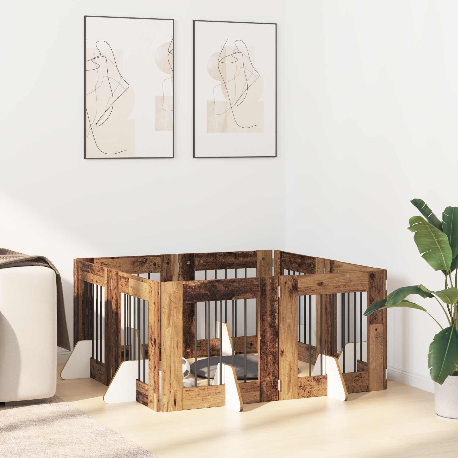 Πύλη Σκύλου με Στηρίγματα 8 pcs Παλαιωμένο ξύλο 60 x 60 cm - Pakobazaar