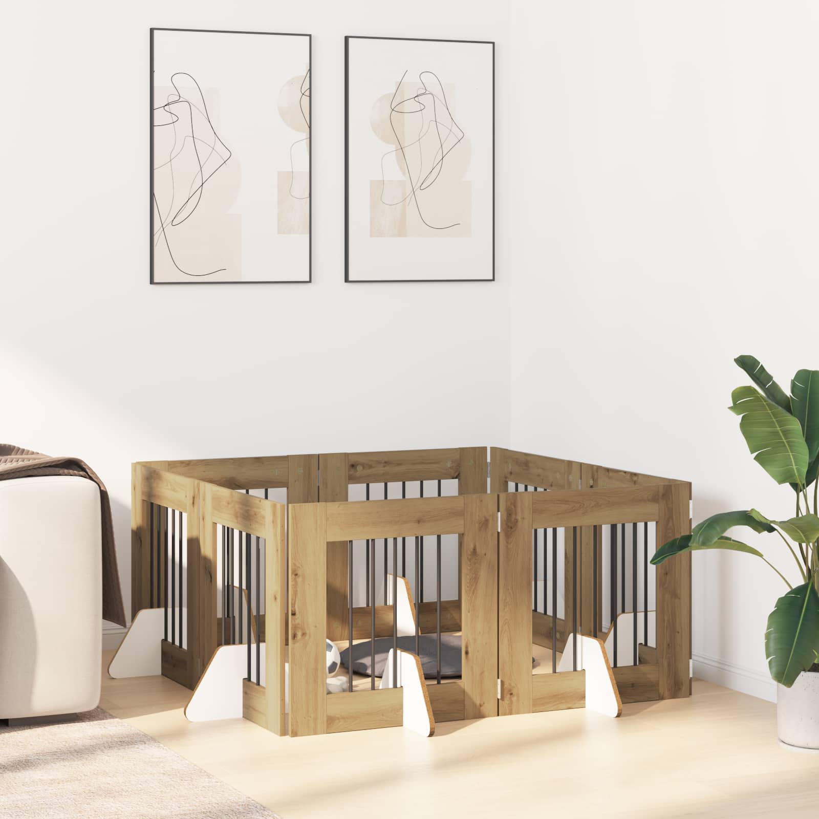 Πύλη Σκύλου με Στηρίγματα 8 pcs Artisan Δρυς 60 x 60 cm - Pakobazaar
