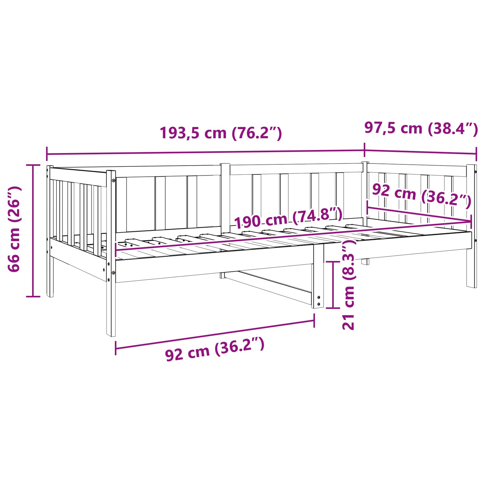 Σκελετός Κρεβατιού Κερωτό καφέ 90 x 190 cm Στερεά ξυλεία πεύκου