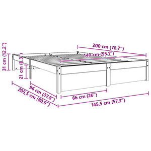 Σκελετός Κρεβατιού Κερωτό καφέ 140 x 200 cm Στερεό ξύλο πεύκου