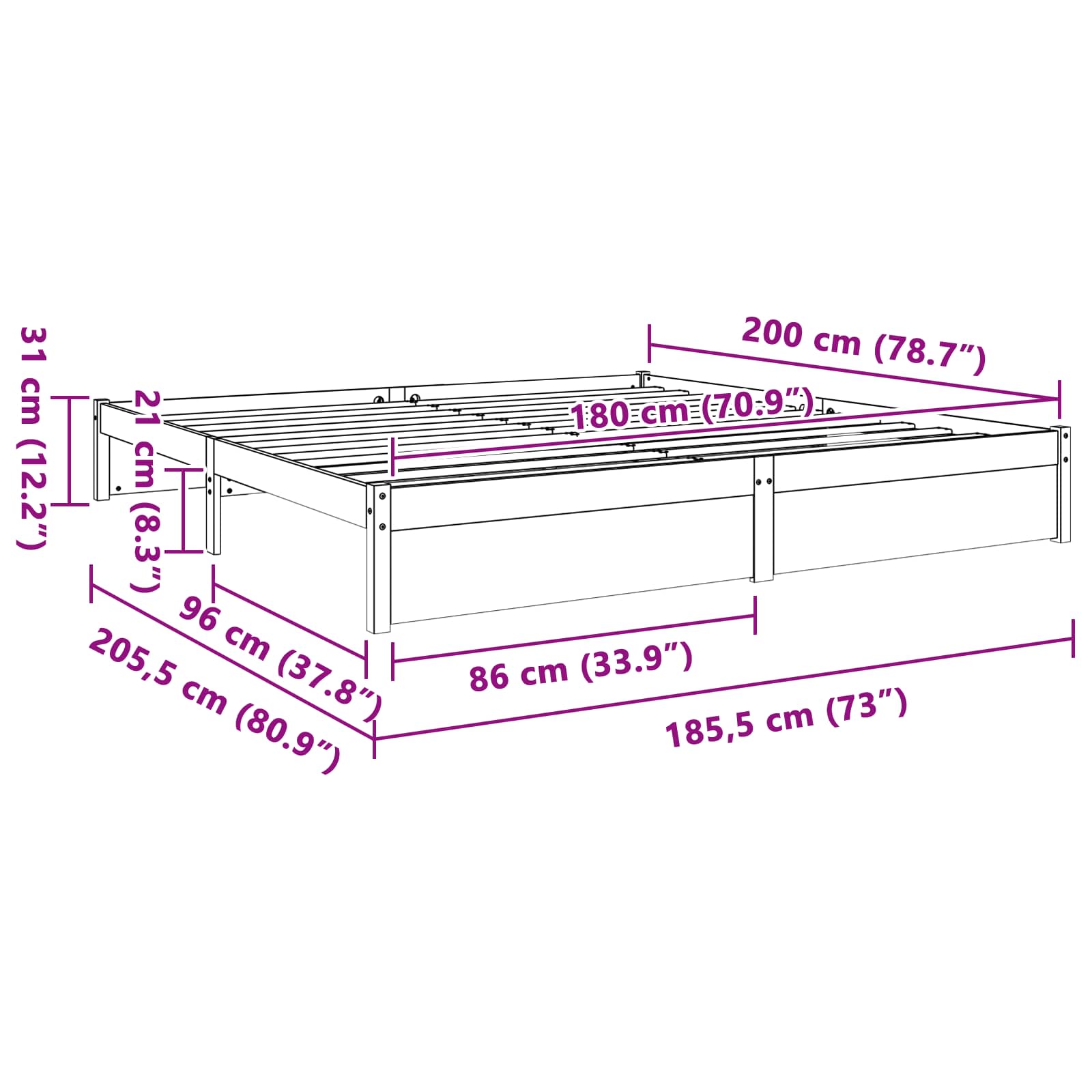 Σκελετός Κρεβατιού Κερωτό καφέ 180 x 200 cm Στερεό ξύλο πεύκου