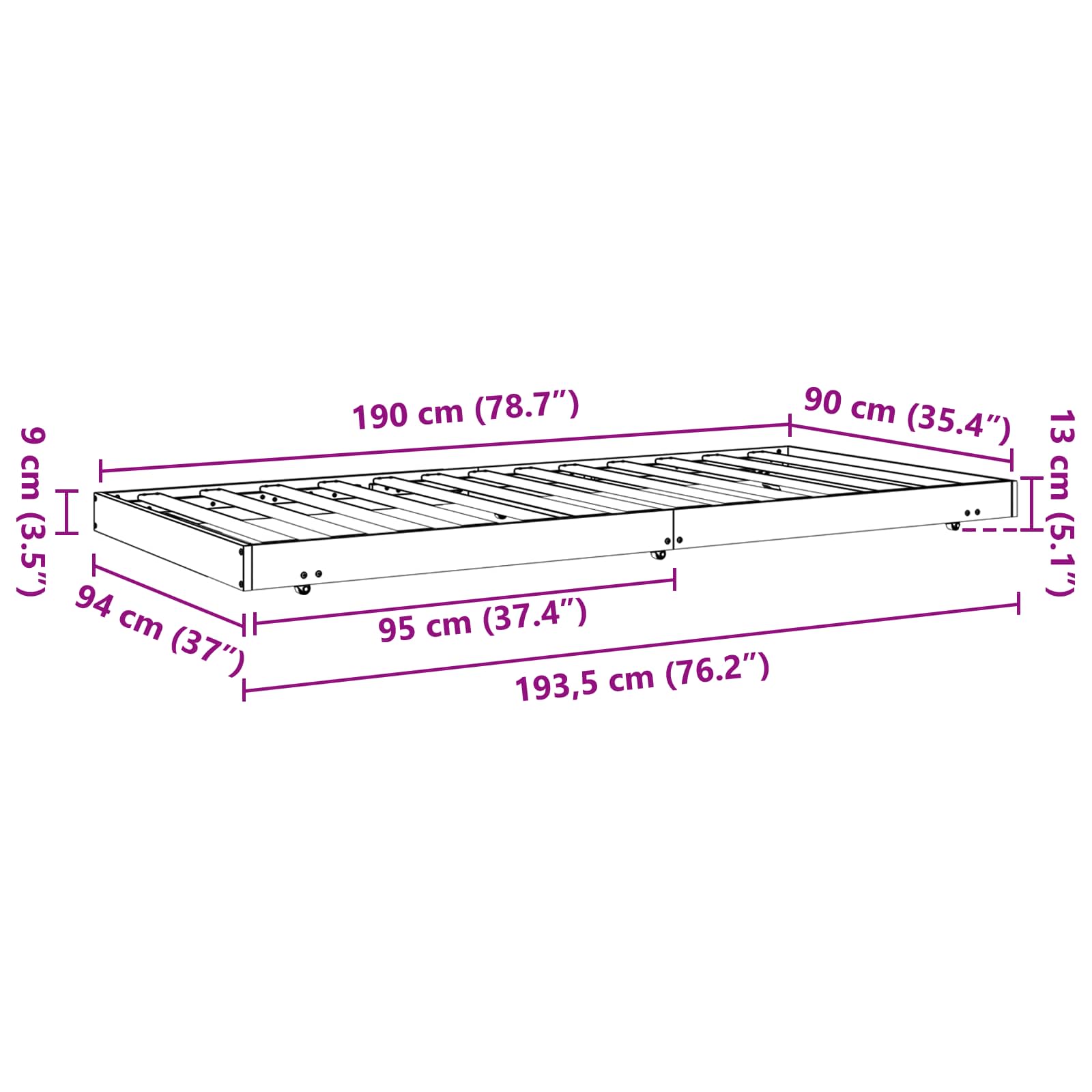 Σκελετός Κρεβατιού Κερωτό καφέ 90 x 190 cm Στερεά ξυλεία πεύκου