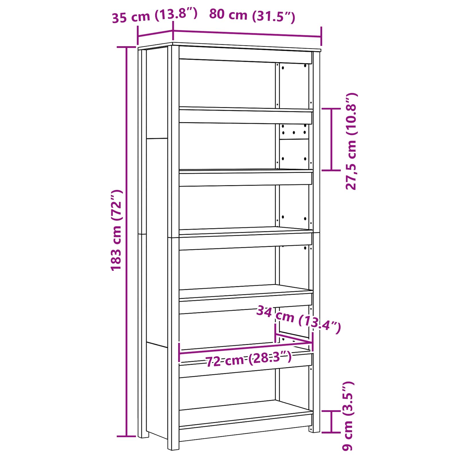 Βιβλιοθήκη Κερωτό καφέ 80 x 35 x 183 εκ. Στερεά ξυλεία πεύκου - Pakobazaar