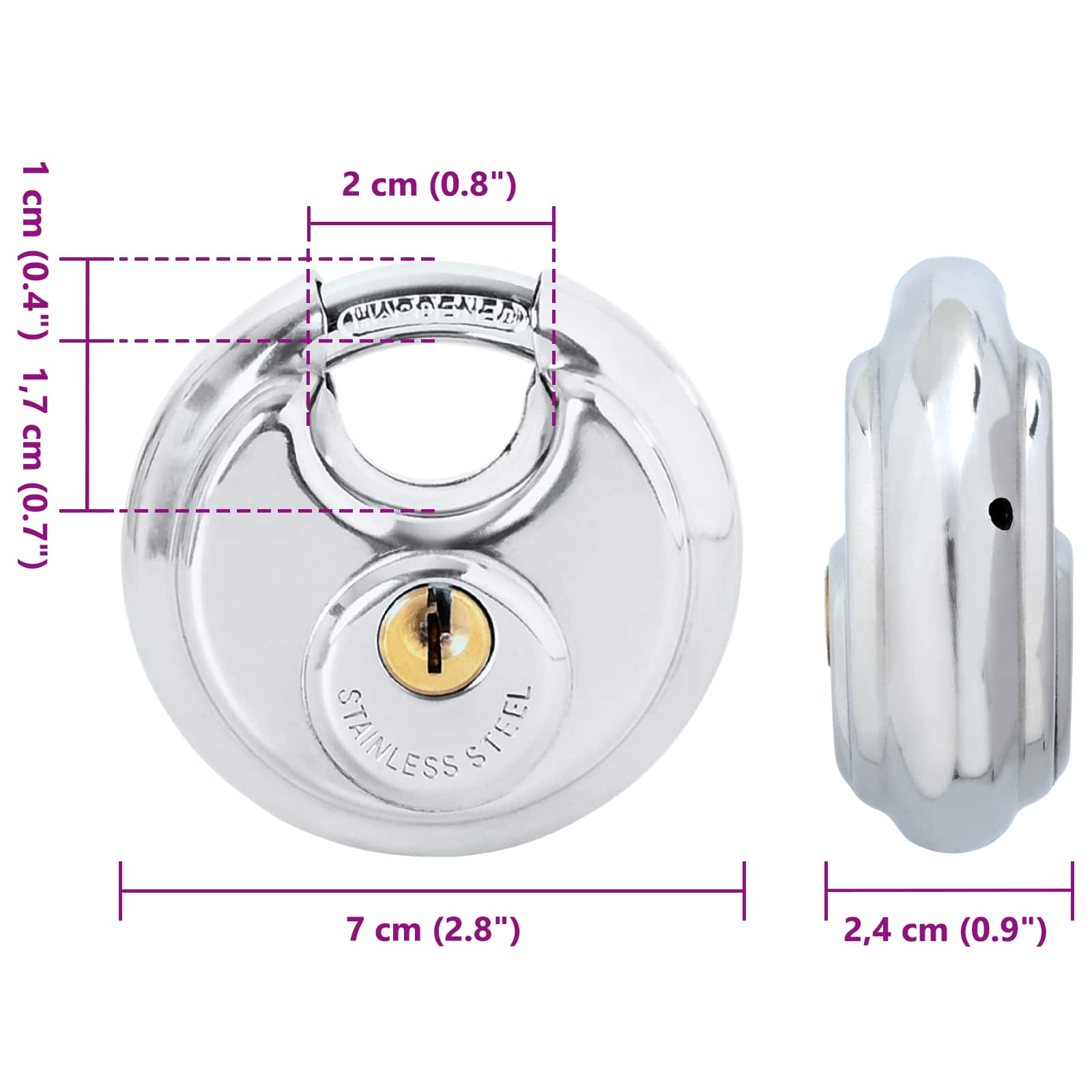 Κλειδώματα Discus με Κλειδιά 2 pcs Ασημί 7 x 2.4 x 7 εκ. - Pakobazaar
