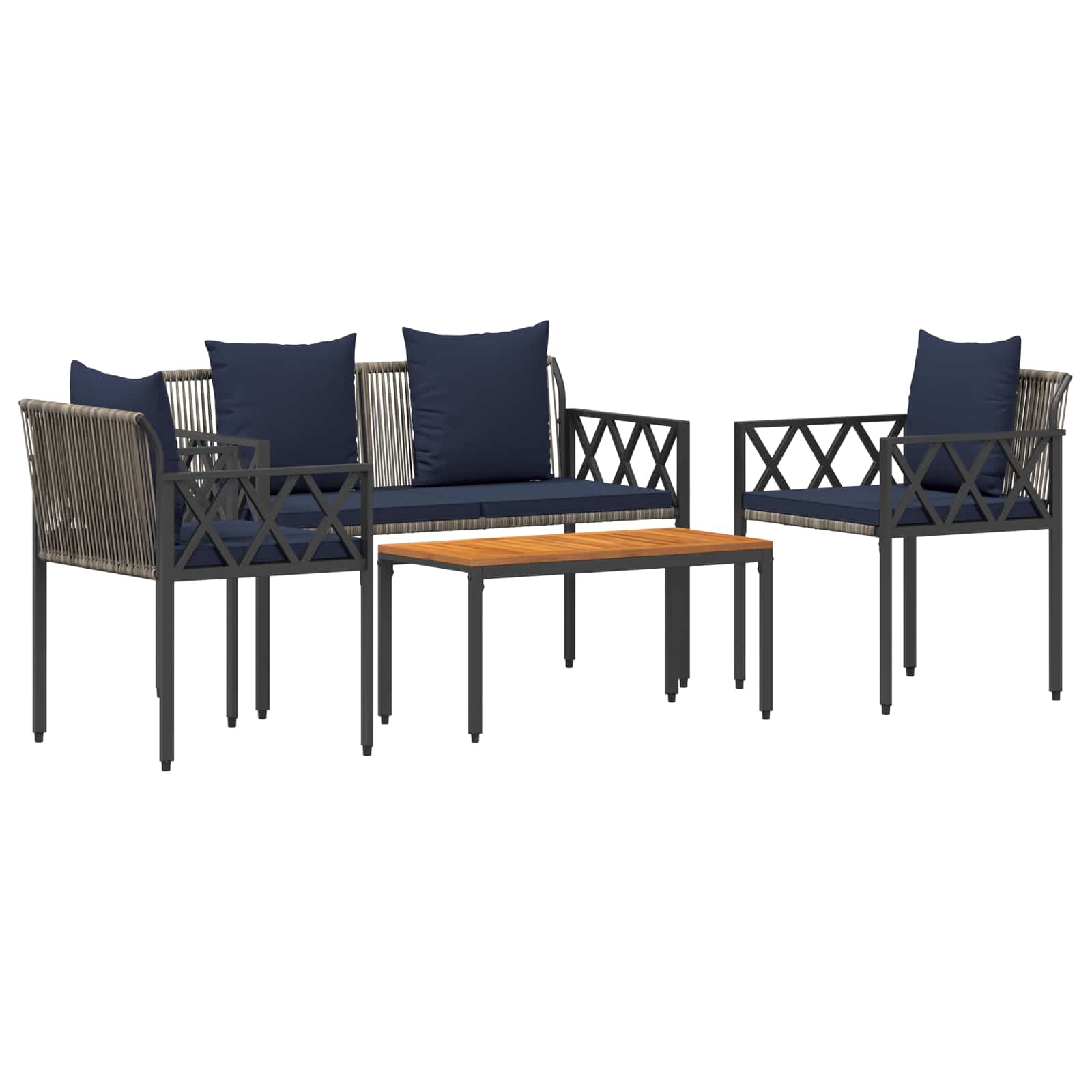 Σετ Εξωτερικών Επίπλων 4 pcs Γκρι και Navy Blue συνθετικό ρατάν
