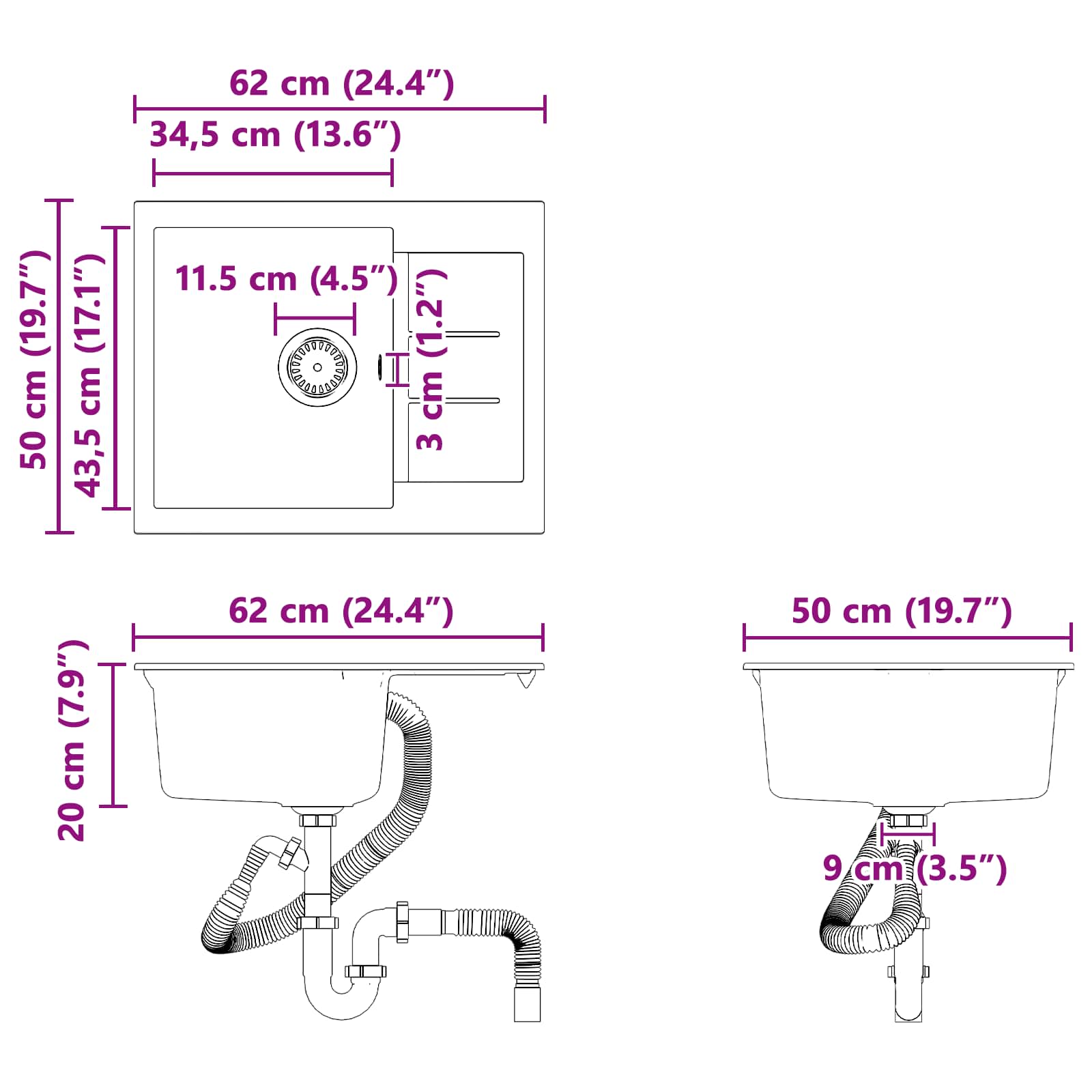 Σιντρινο Γκρι 620 x 500 mm 80% Χαλαζίας και 20% Ρητίνη - Pakobazaar
