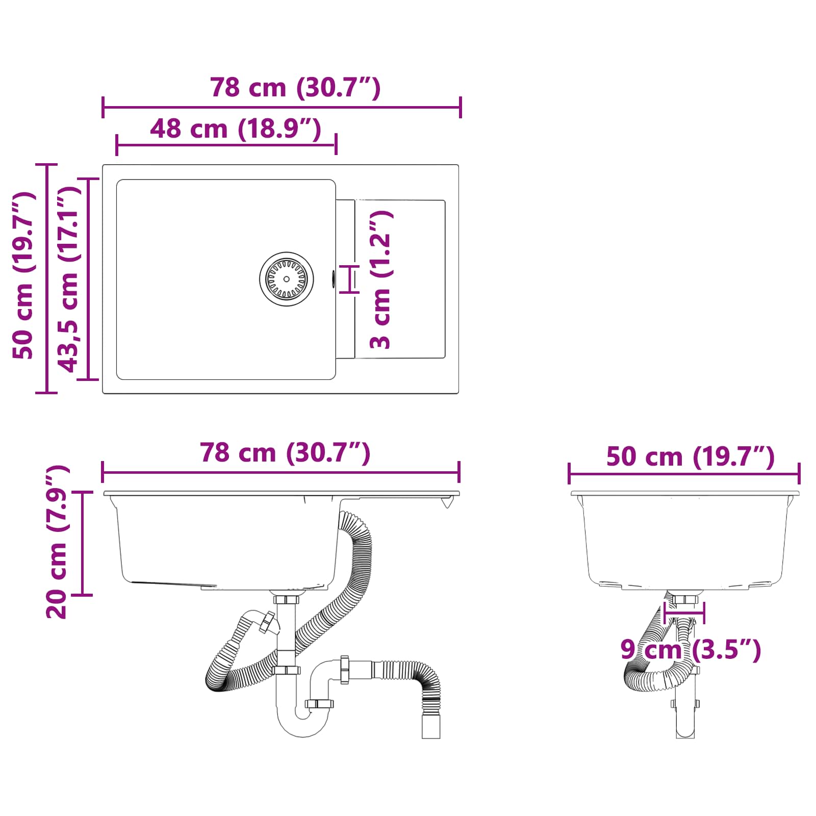 Σιντρινο Λευκό 780 x 500 mm 80% Χαλαζίας και 20% Ρητίνη - Pakobazaar