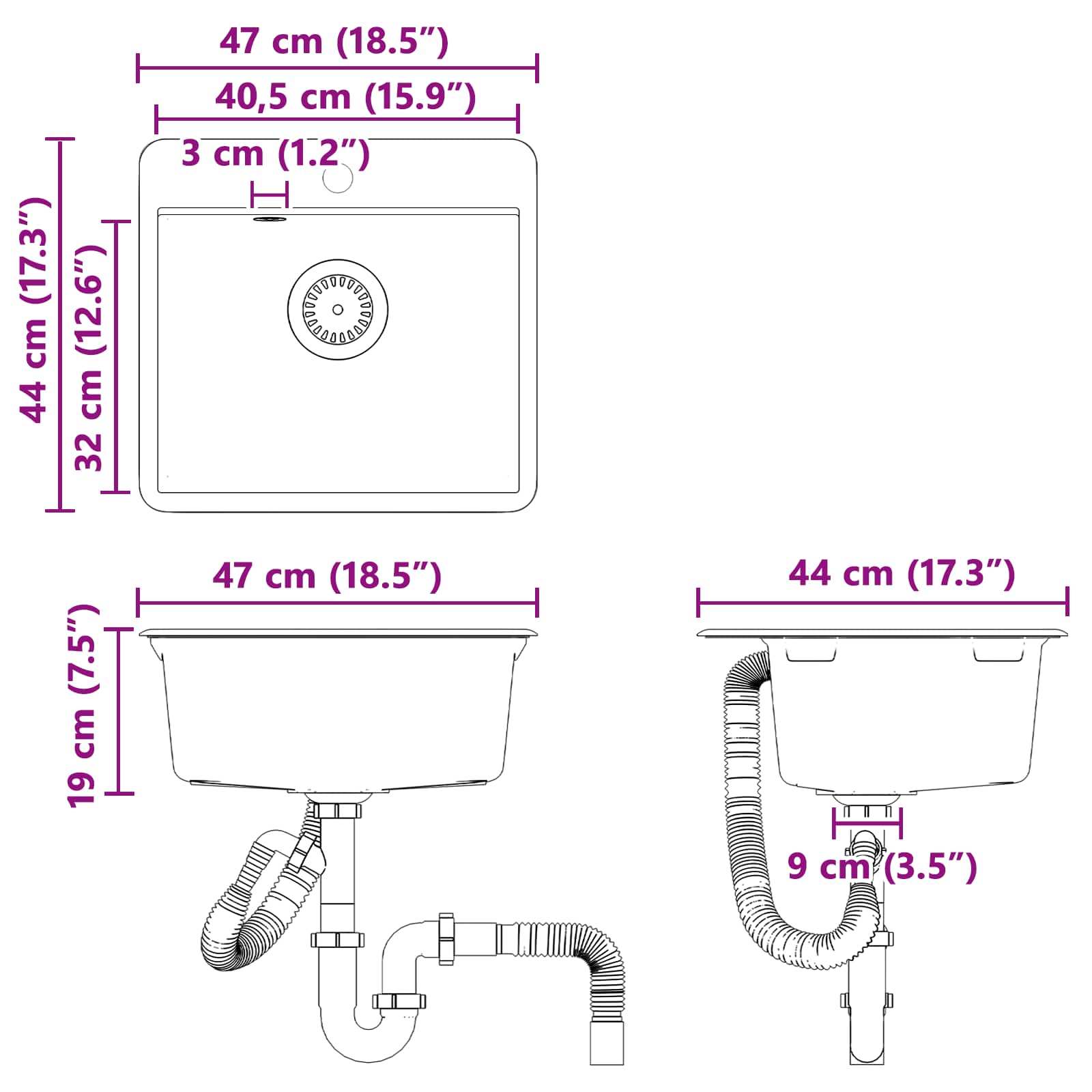 Σιντρινο Μαύρο 470 x 440 mm Γρανίτης - Pakobazaar