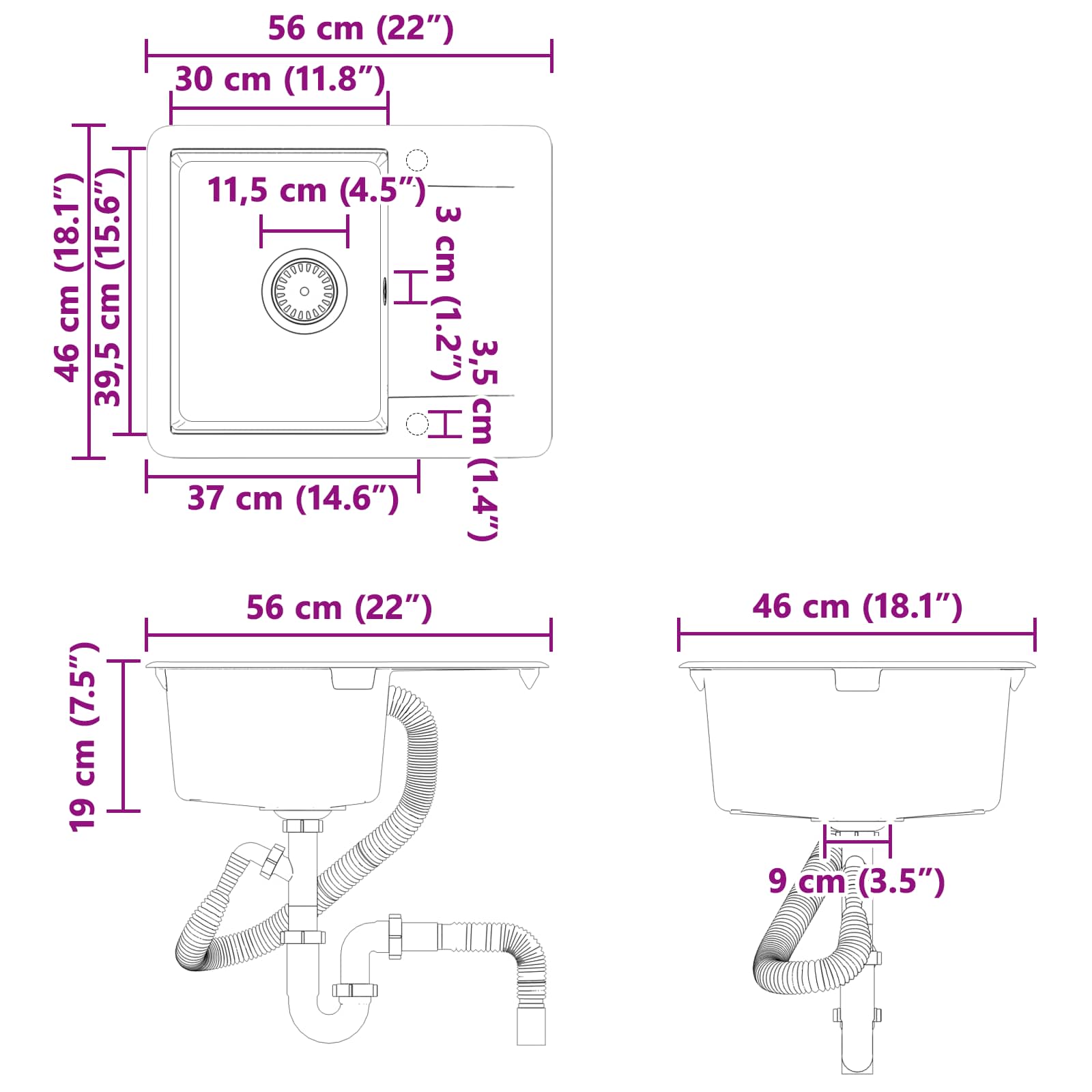 Σιντρινο Μαύρο 560 x 460 mm 80% Χαλαζίας και 20% Ρητίνη - Pakobazaar