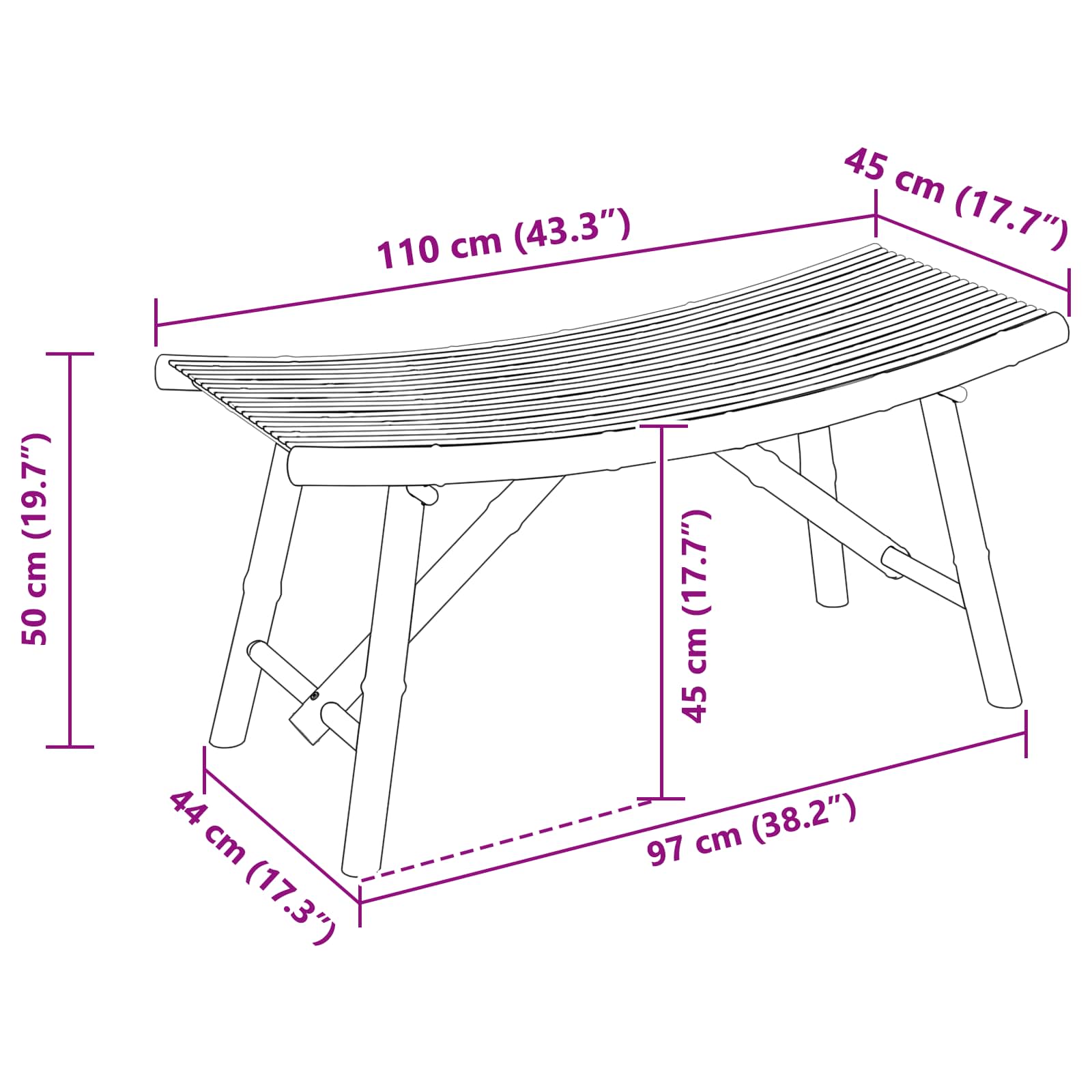 Παγκάκι κήπου Φυσικό 110 x 45 x 50 εκ Μπαμπού - Pakobazaar