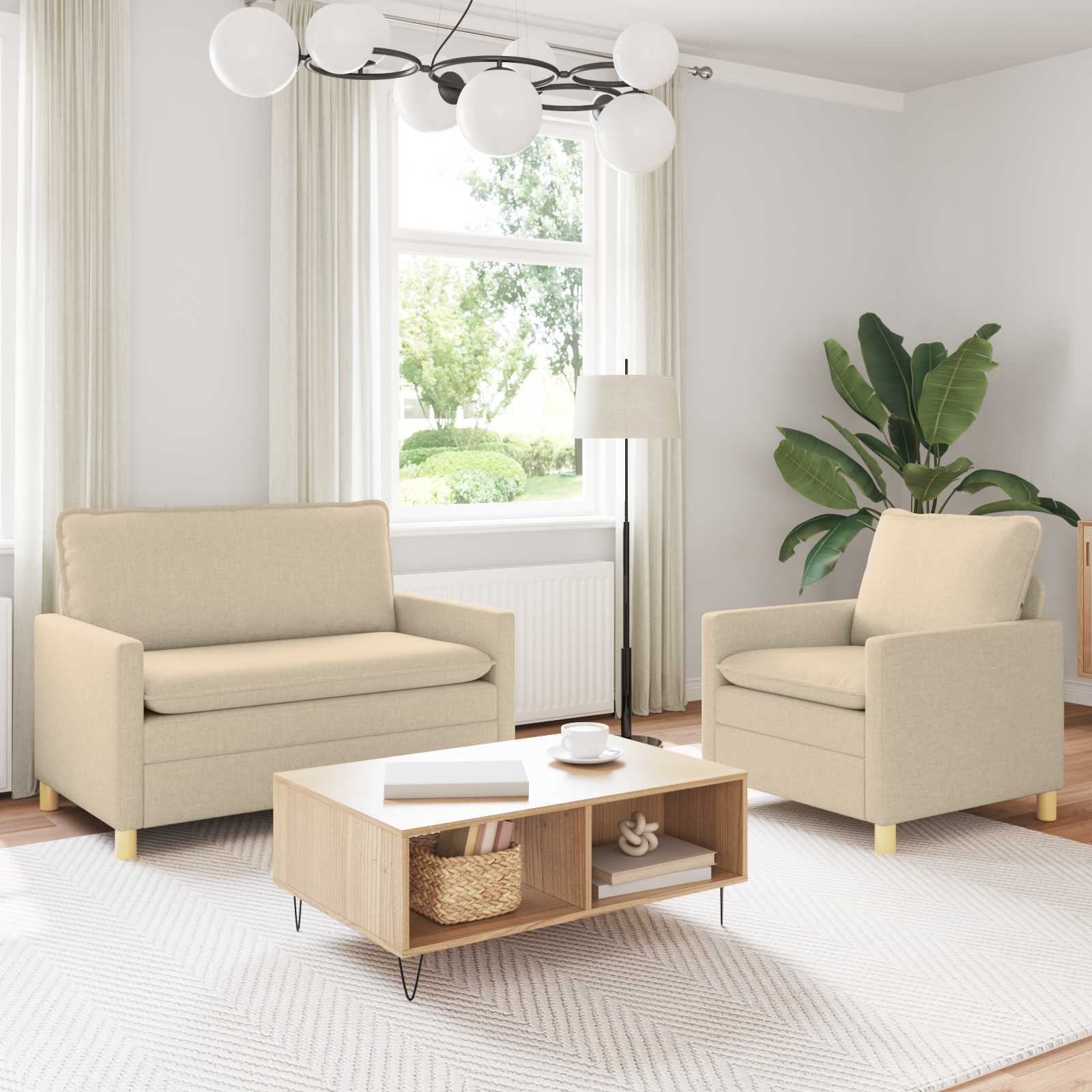 Σετ Καναπέ 2 τμχ. Κρεμ Ύφασμα