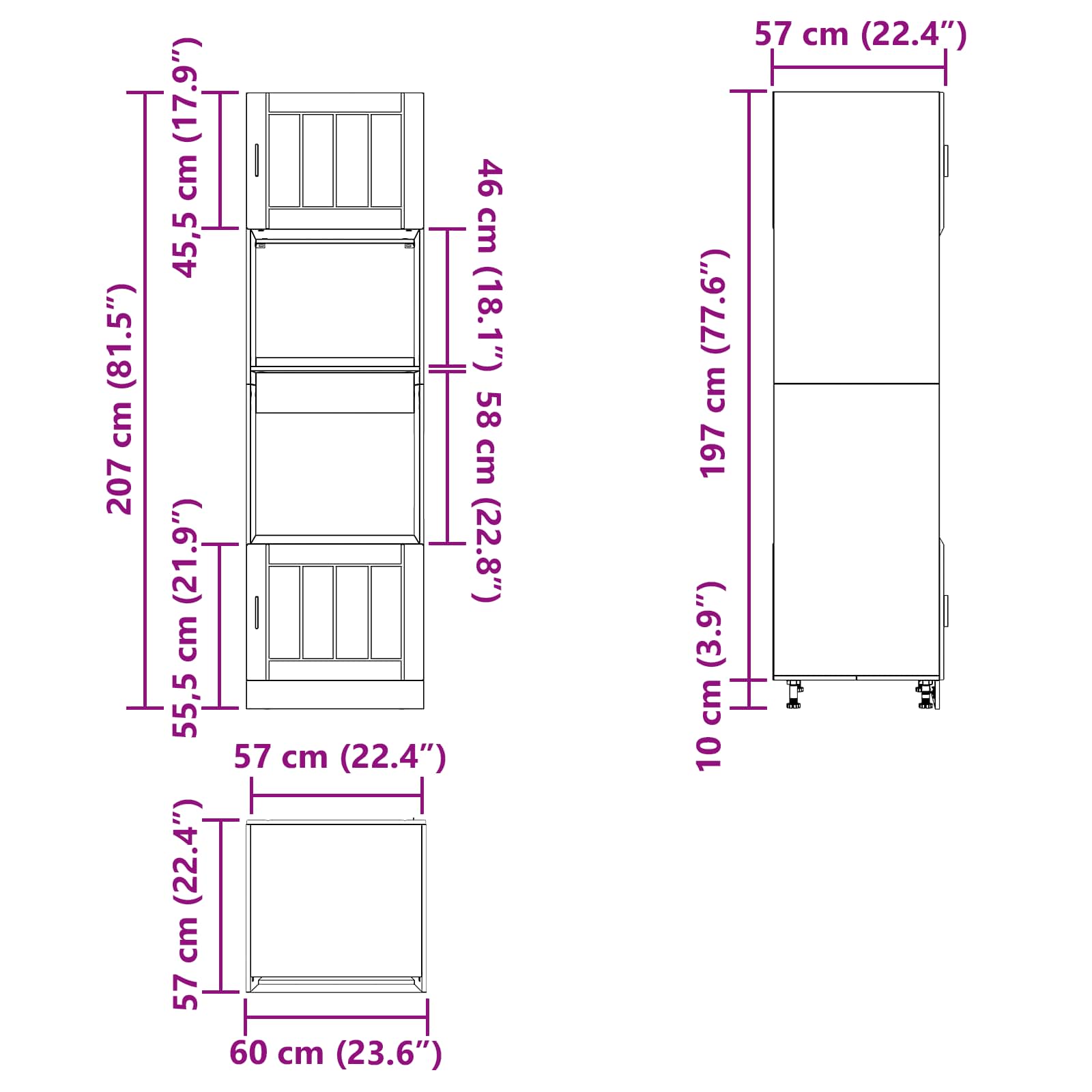 Πάνελ πλυντηρίου πιάτων Μαύρη Οξυά 60 x 57 x 207 εκ