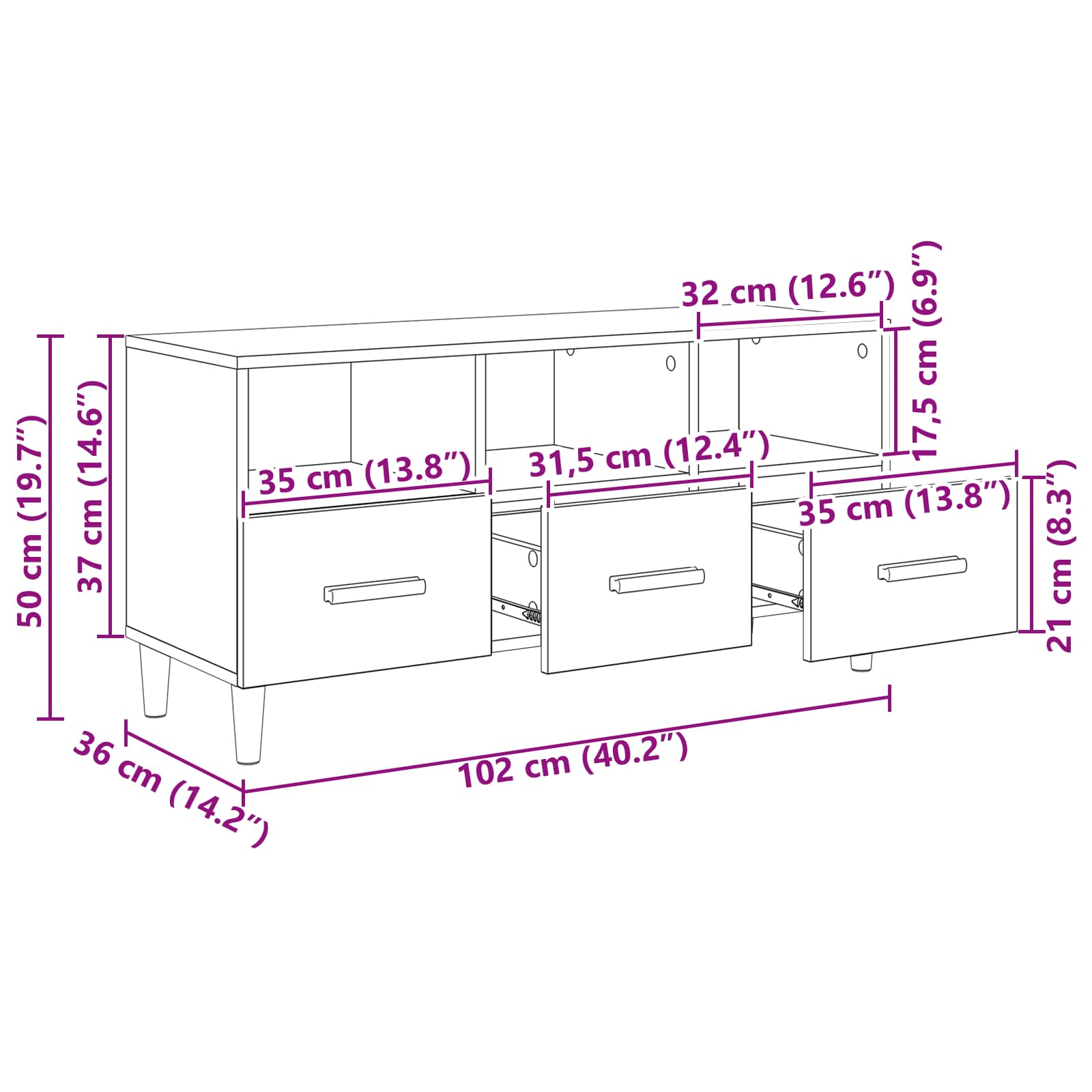 Ντουλάπι TV Μαύρη Οξυά 102 x 36 x 50 εκ Επεξεργασμένο ξύλο - Pakobazaar