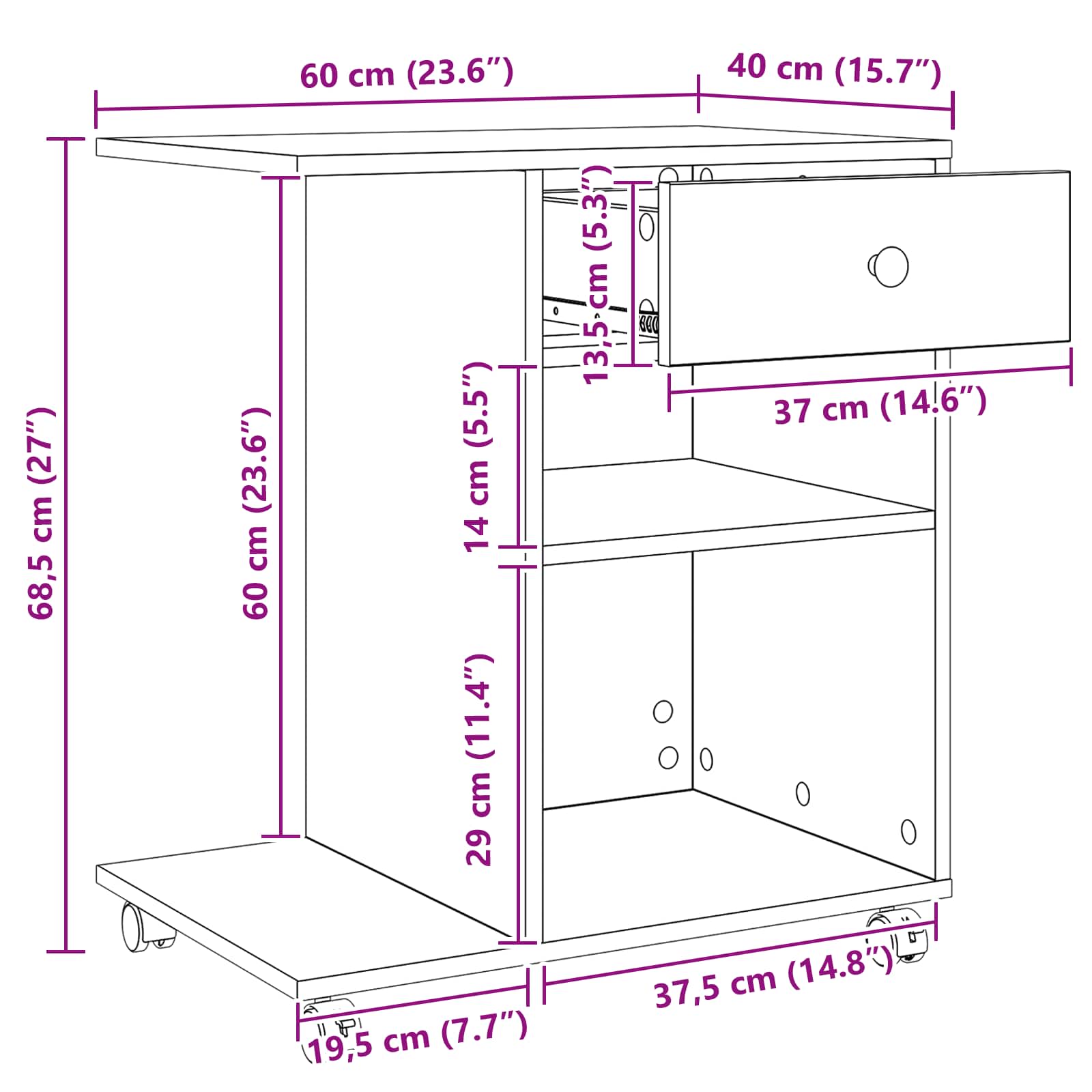 Σταντ Εκτυπωτή Καρυδιά Χειροποίητης Εργασίας 60 x 40 x 68.5 εκ. - Pakobazaar
