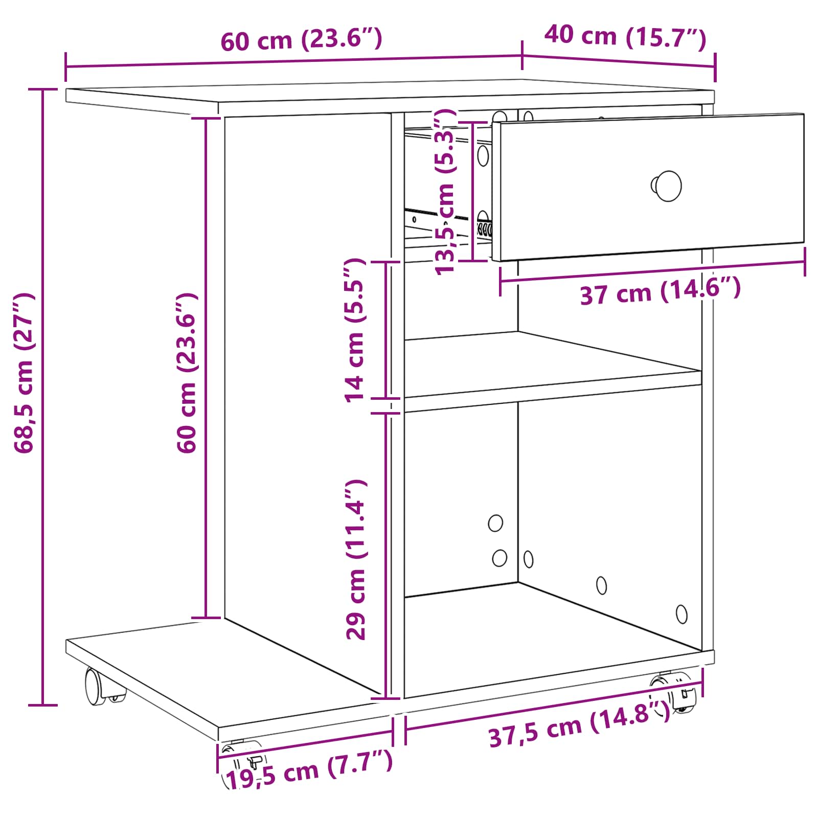 Σταντ Εκτυπωτή Μαύρη Οξυά 60 x 40 x 68.5 εκ. Επεξεργασμένο ξύλο