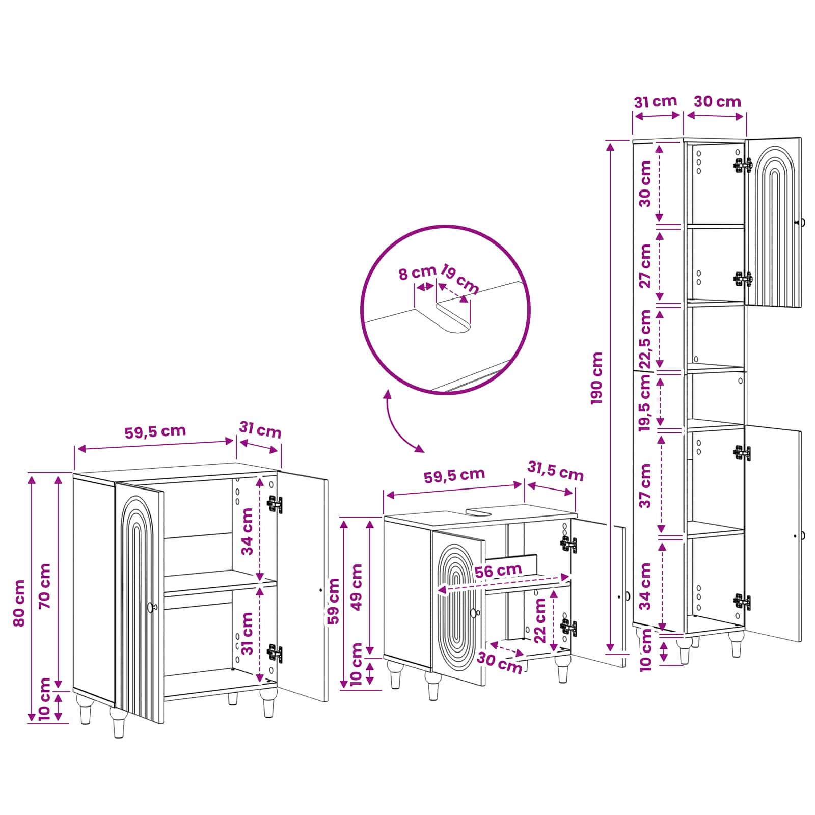 Σετ ντουλαπιών μπάνιου 3 τεμαχίων ALKMAAR Μαύρο - Pakobazaar