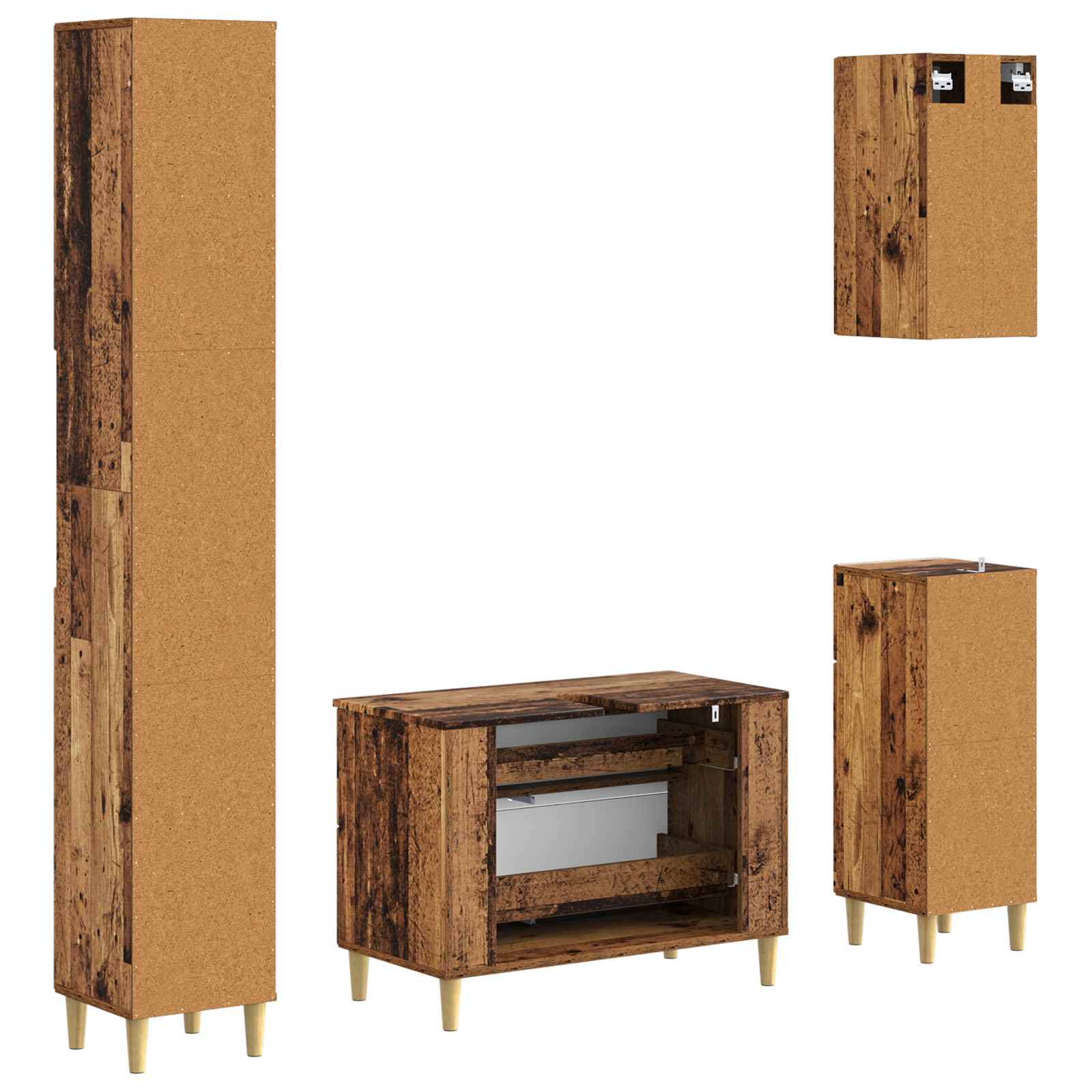 Σετ Ντουλαπιών Μπάνιου 4 Τεμαχίων DELFT Παλαιωμένο ξύλο - Pakobazaar