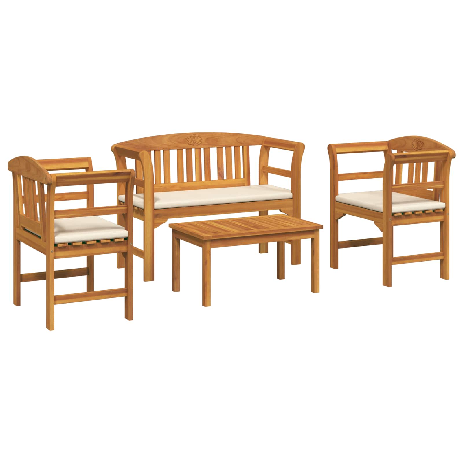 Σετ καναπέ κήπου ροζ με μαξιλάρι 4 pcs Στερεό Ξύλο Ακακίας