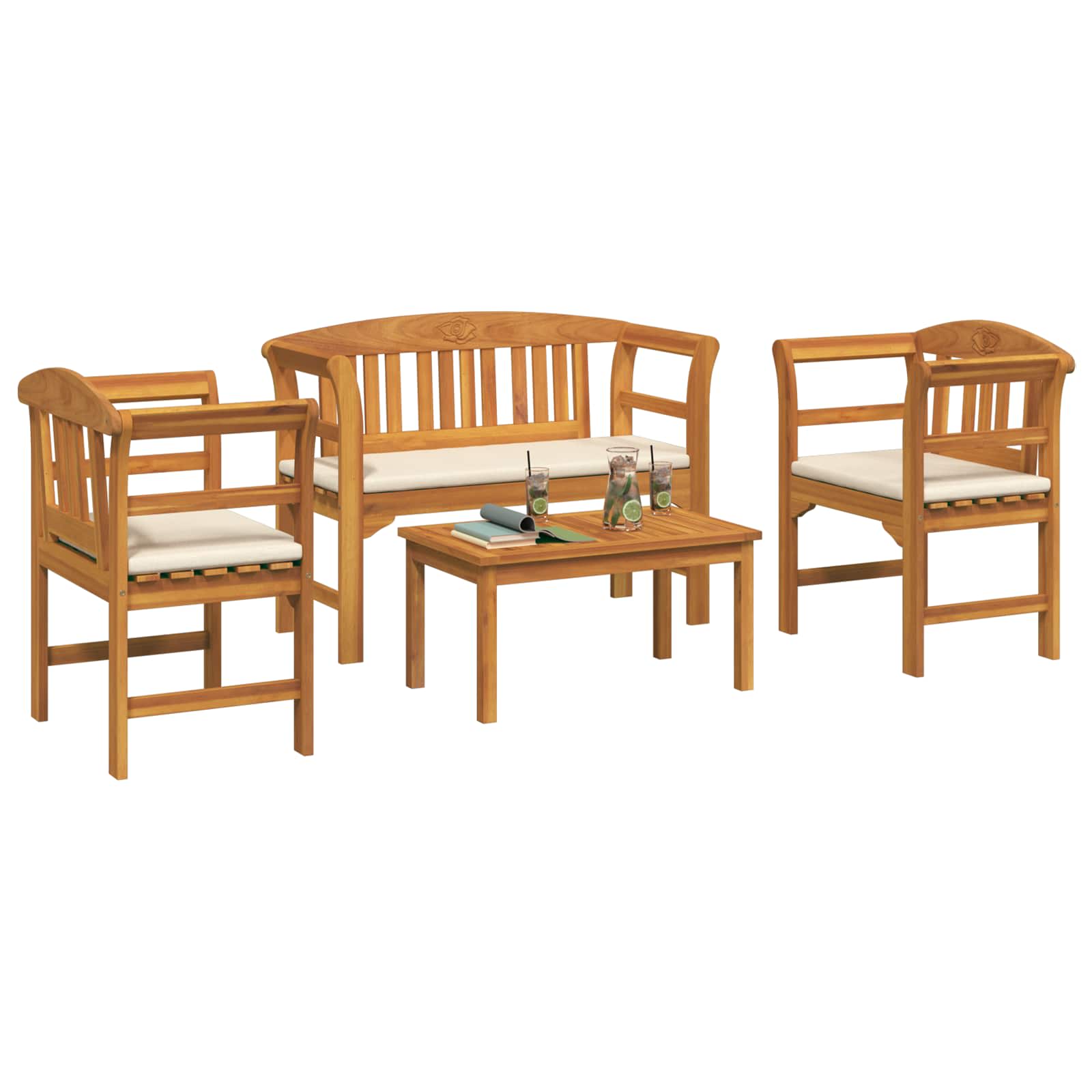 Σετ καναπέ κήπου ροζ με μαξιλάρι 4 pcs Στερεό Ξύλο Ακακίας