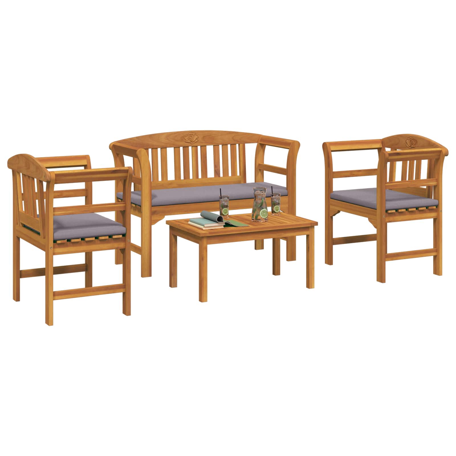Σετ καναπέ κήπου ροζ με μαξιλάρι 4 pcs Στερεό Ξύλο Ακακίας