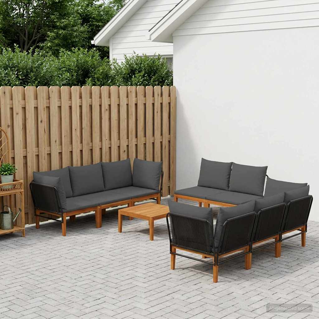 9 τμχ. Στερεό Acacia Ξύλο & Σχοινί Φυσικό - Pakobazaar