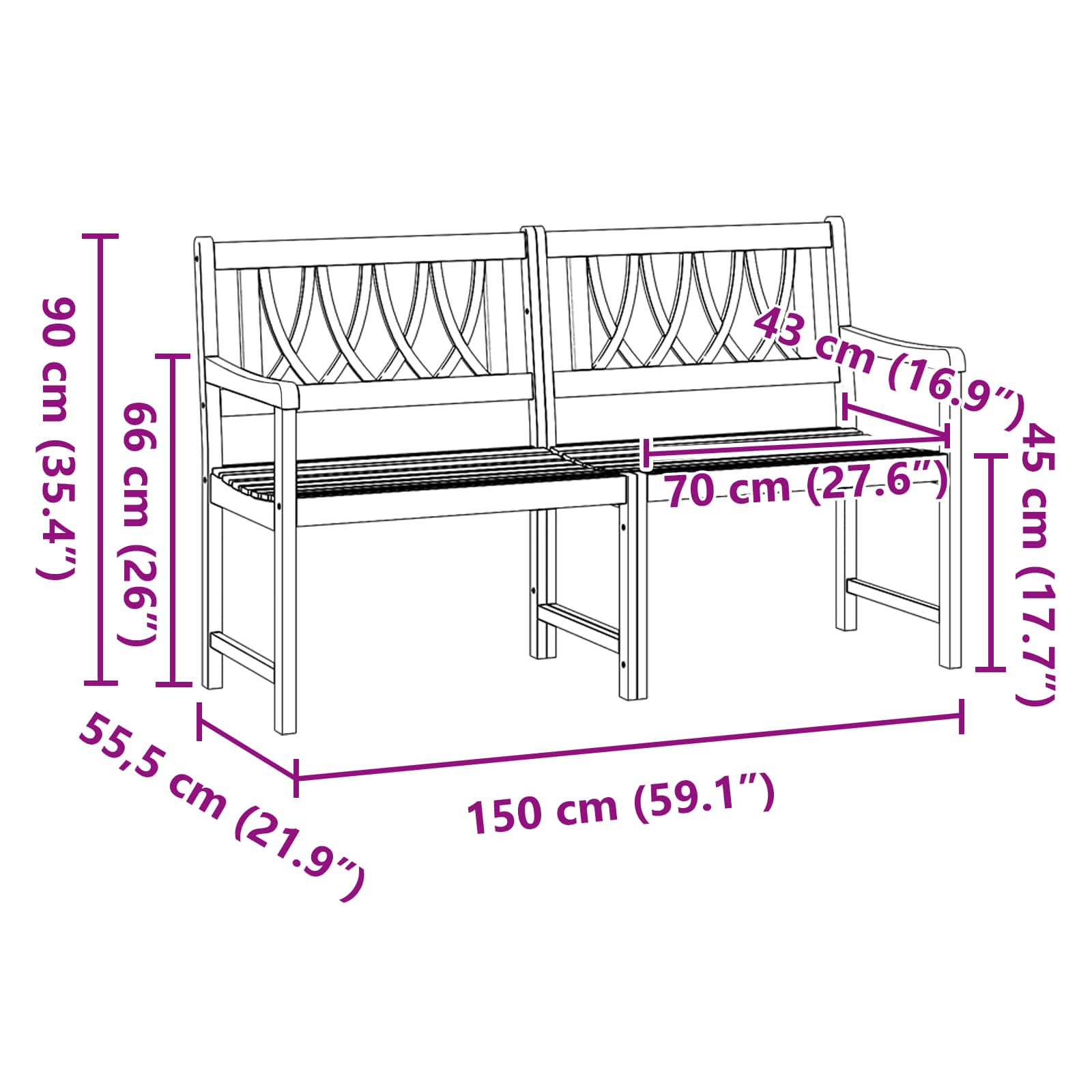 Εξωτερικός πάγκος Φυσικό 150 x 55,5 x 90 cm Στερεό Ξύλο Ακακίας - Pakobazaar