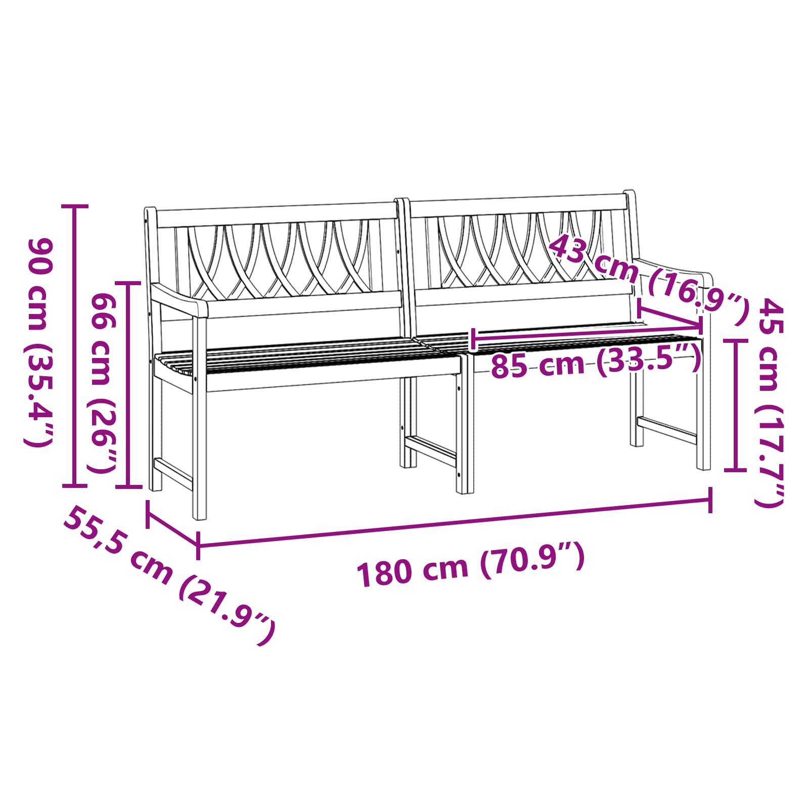 Εξωτερικός πάγκος Φυσικό 180 x 55,5 x 90 cm Στερεό Ξύλο Ακακίας - Pakobazaar