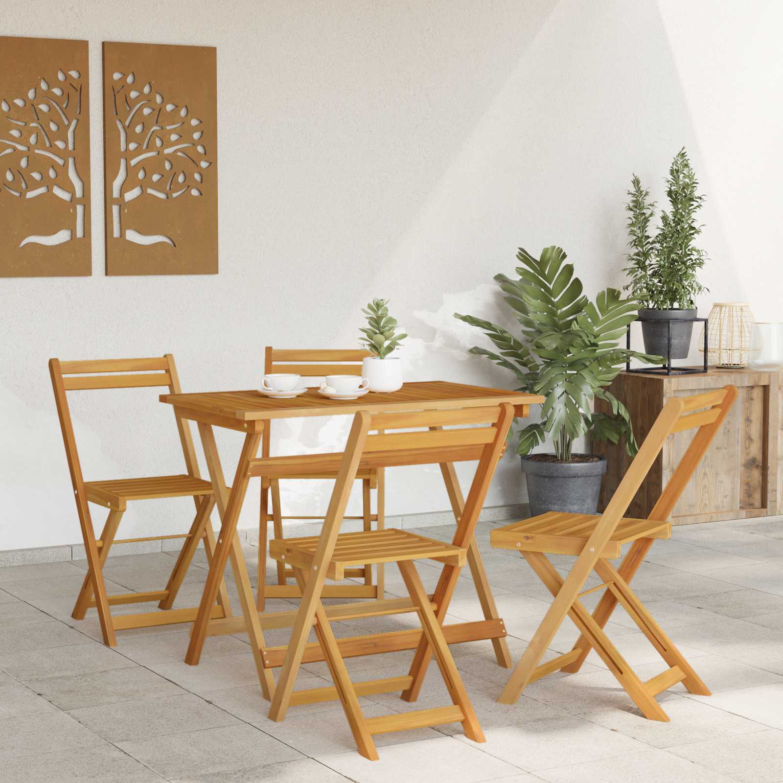 Φορητές καρέκλες κήπου 4 pcs Φυσικό 40 x 53 x 80 εκ - Pakobazaar