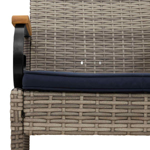 Καρέκλες Κήπου 2 pcs Γκρι και Navy Blue Πολυ Ράτταν και Ακακία - Pakobazaar