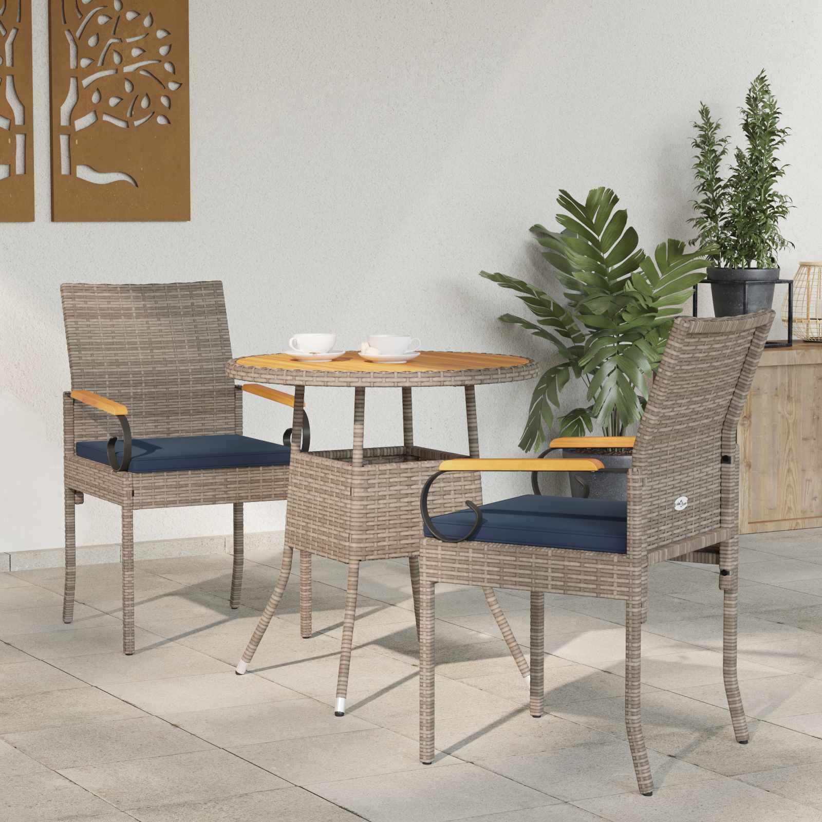 Καρέκλες Κήπου 2 pcs Γκρι και Navy Blue Πολυ Ράτταν και Ακακία - Pakobazaar