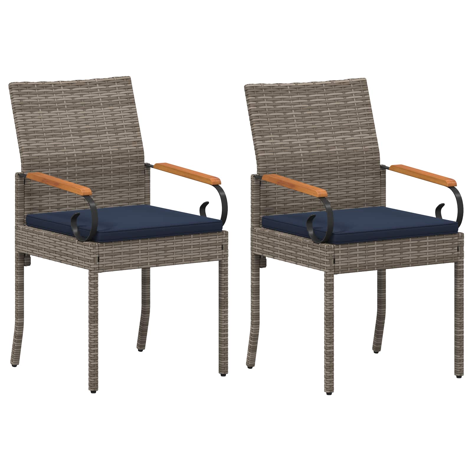 Καρέκλες Κήπου 2 pcs Γκρι και Navy Blue Πολυ Ράτταν και Ακακία - Pakobazaar