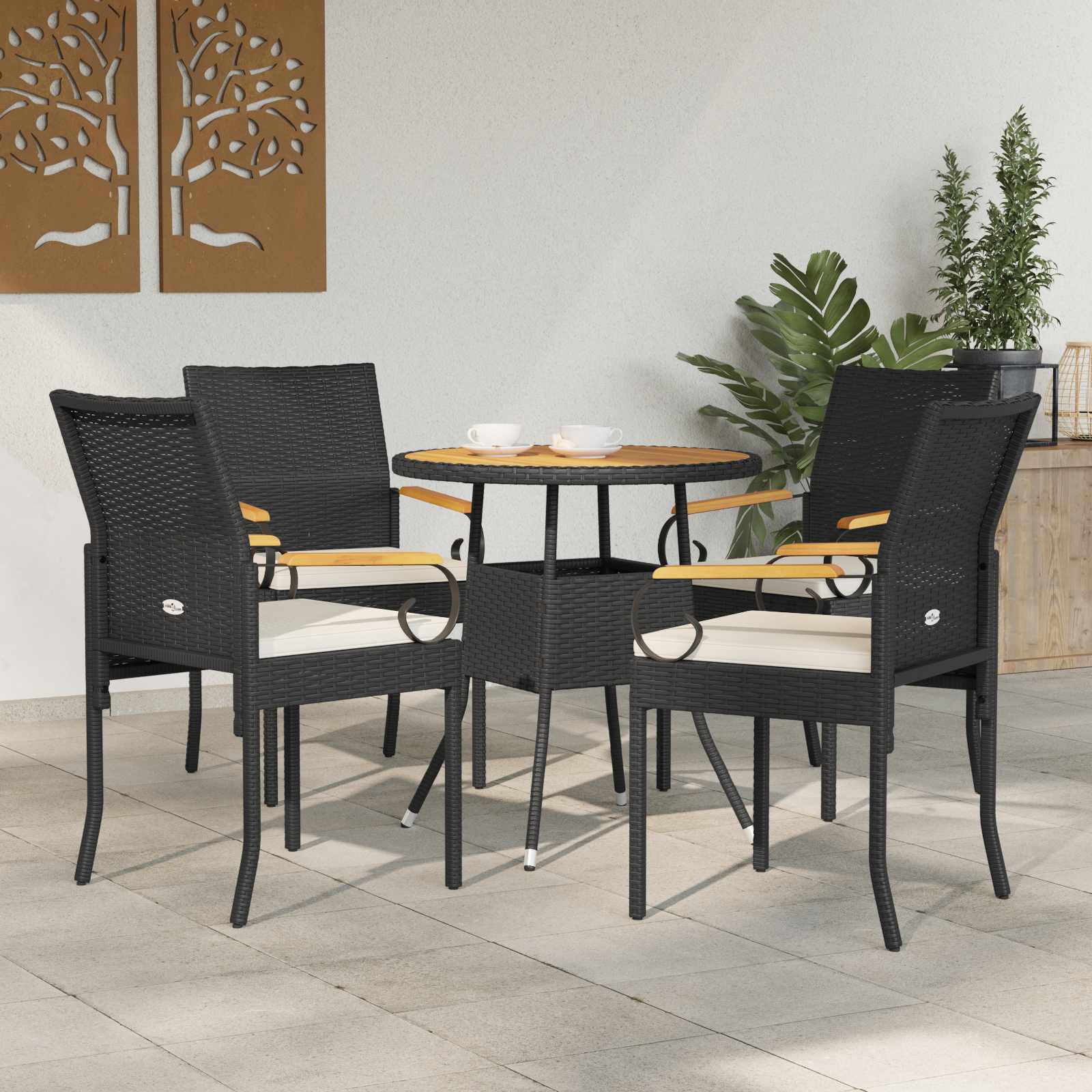 Καρέκλες Κήπου με μαξιλάρι 4 pcs Μαύρο και Κρεμ Λευκό - Pakobazaar