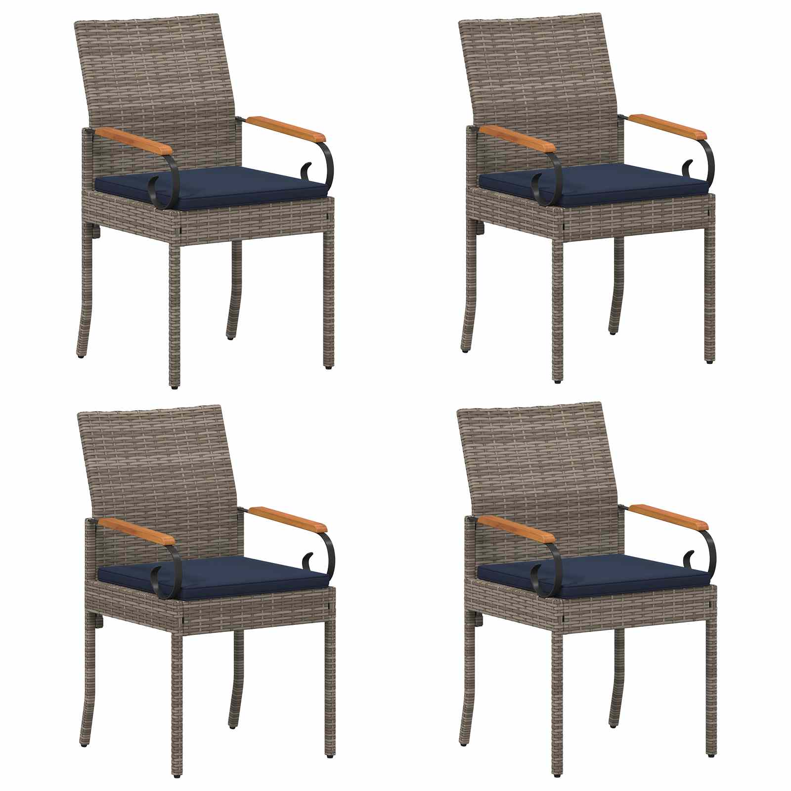 Καρέκλες Κήπου 4 pcs Γκρι και Navy Blue Πολυ Ράτταν και Ακακία - Pakobazaar