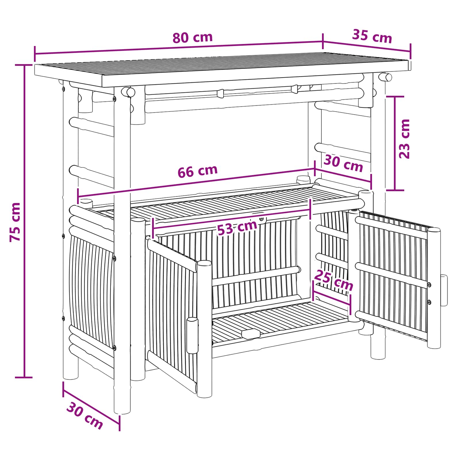 Τραπέζι κονσόλας με ράφι Φυσικό 80 x 35 x 75 cm Μπαμπού - Pakobazaar
