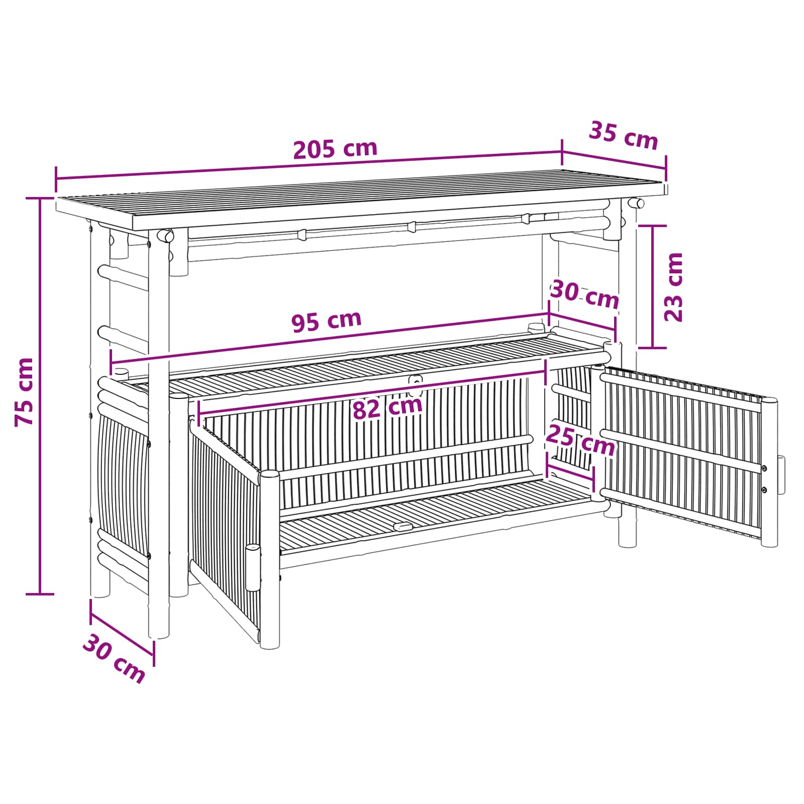 Τραπέζι κονσόλας με ράφι Φυσικό 110 x 35 x 75 cm Μπαμπού - Pakobazaar