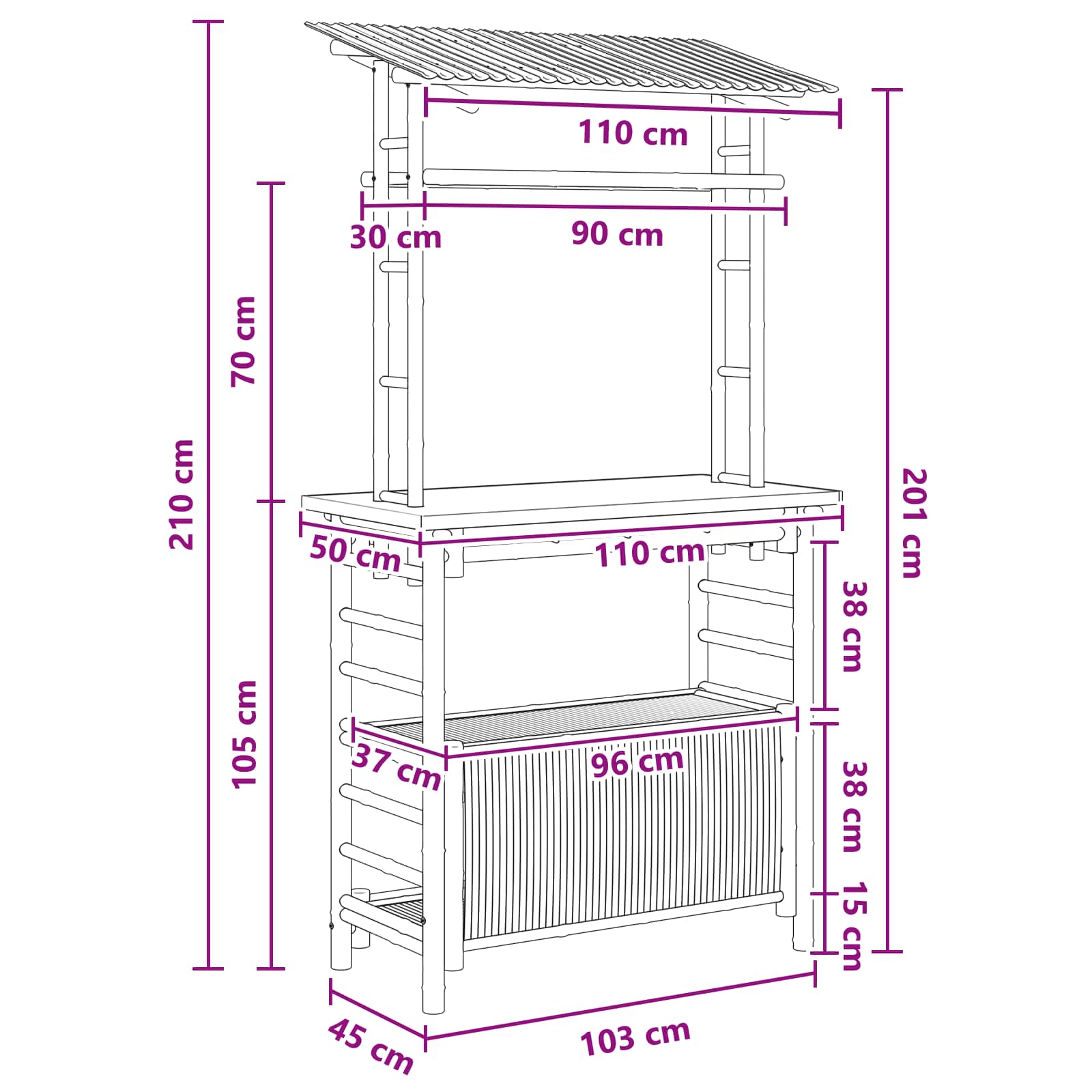 Εξωτερικό τραπέζι μπαρ Φυσικό 110 x 50 x 210 εκ. Μπαμπού - Pakobazaar
