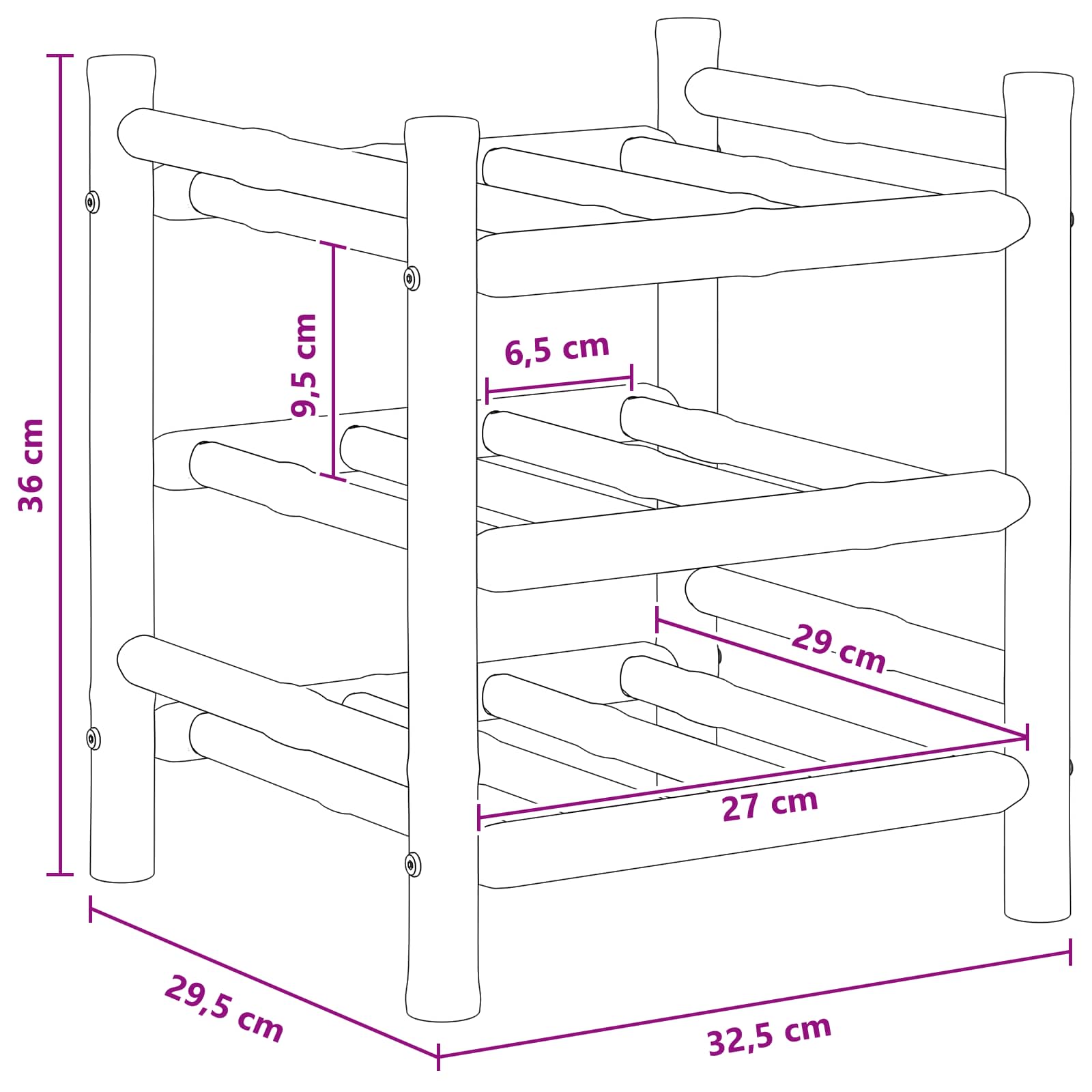 Ράφι Κρασιού Φυσικό 32,5 x 29,5 x 36 εκ. Μπαμπού - Pakobazaar
