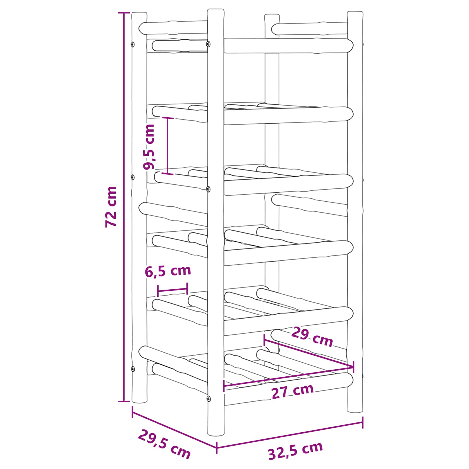Ράφι Κρασιού Φυσικό 32,5 x 29,5 x 72 εκ. Μπαμπού - Pakobazaar