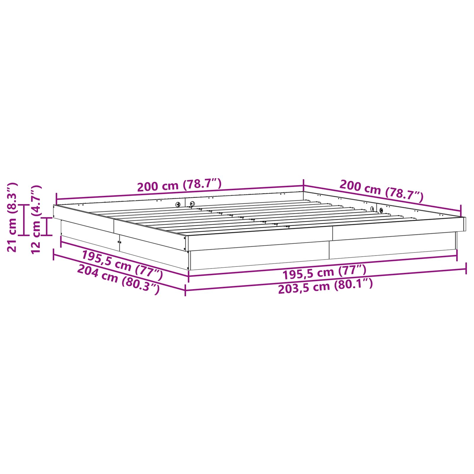 Σκελετός Κρεβατιού Λευκό 200 x 200 cm Στερεά ξυλεία πεύκου
