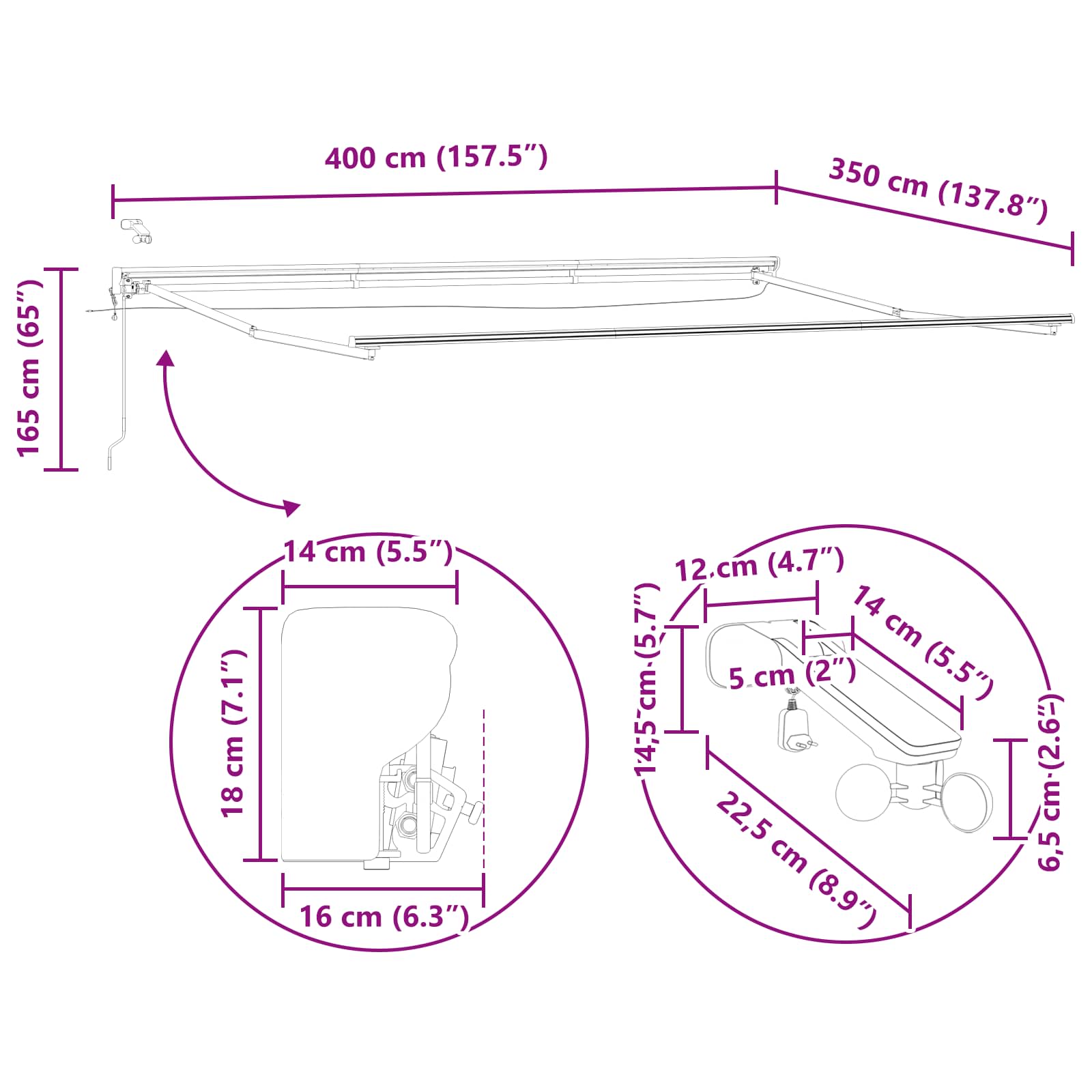 Ηλεκτρικό πλαίσιο τέντας με LED Ανθρακί 4 x 3,5 μ Αλουμίνιο - Pakobazaar