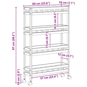 Καλάθι κουζίνας με ρόδες Φυσικό 60 x 18 x 97 εκ. Μπαμπού - Pakobazaar