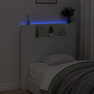 Κεφαλάρι αποθήκευσης με LED Λευκό Επεξεργασμένο Ξύλο